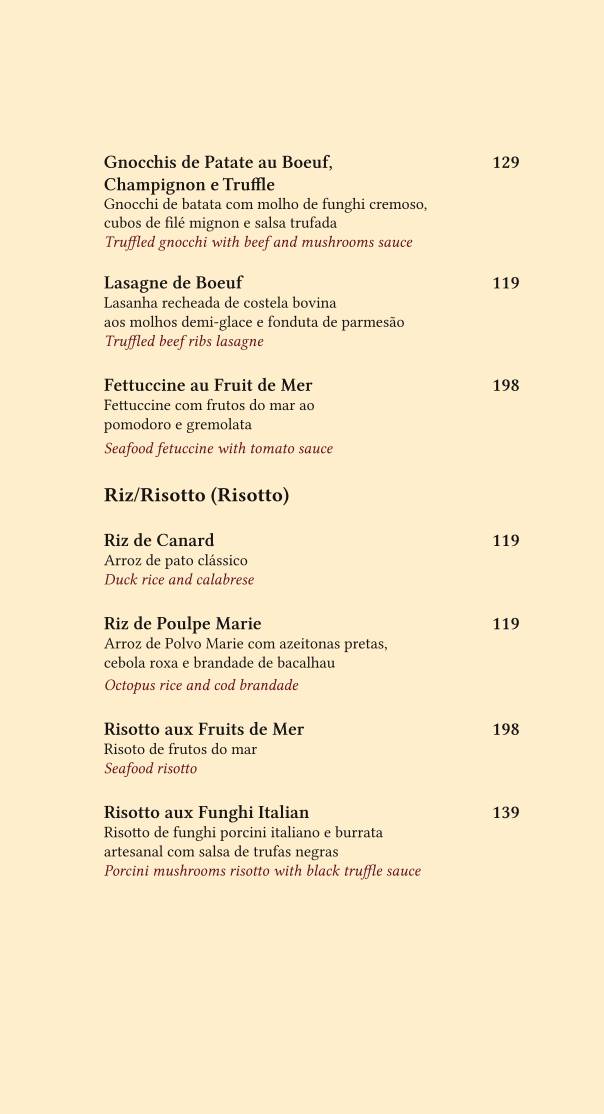 Marie Cuisine: Vinhos, Massas, Sobremesa, Bistrô, Brasília DF cardápio