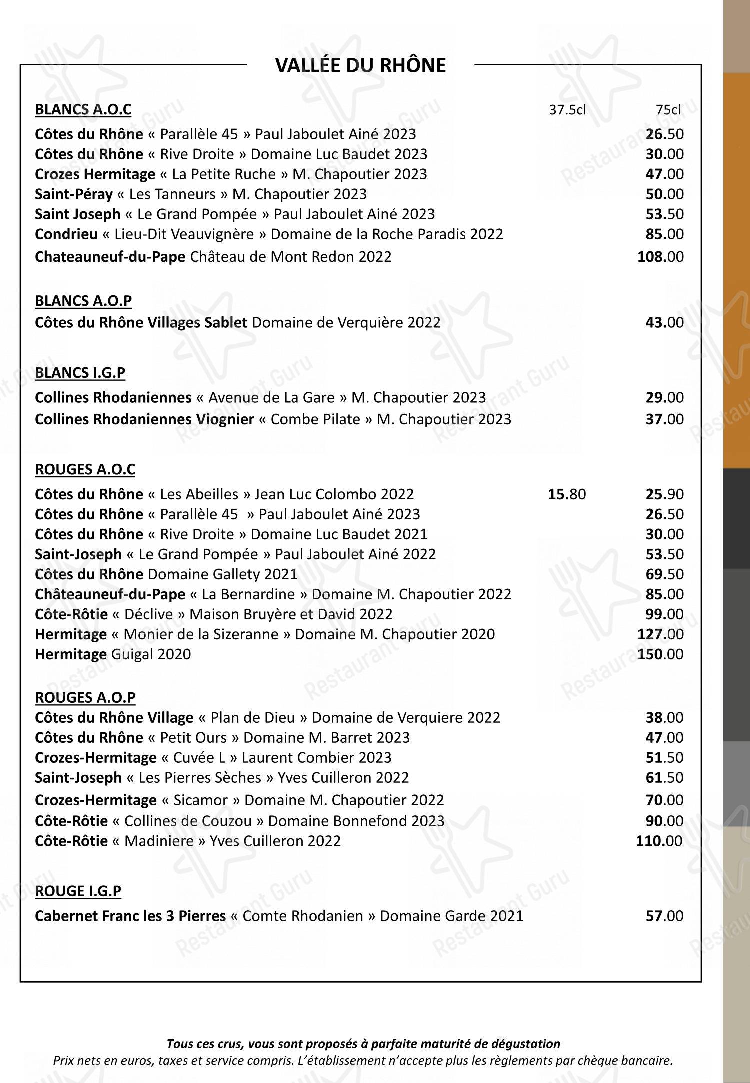 Menu pour Brasserie L'Ouest - Bocuse restaurant