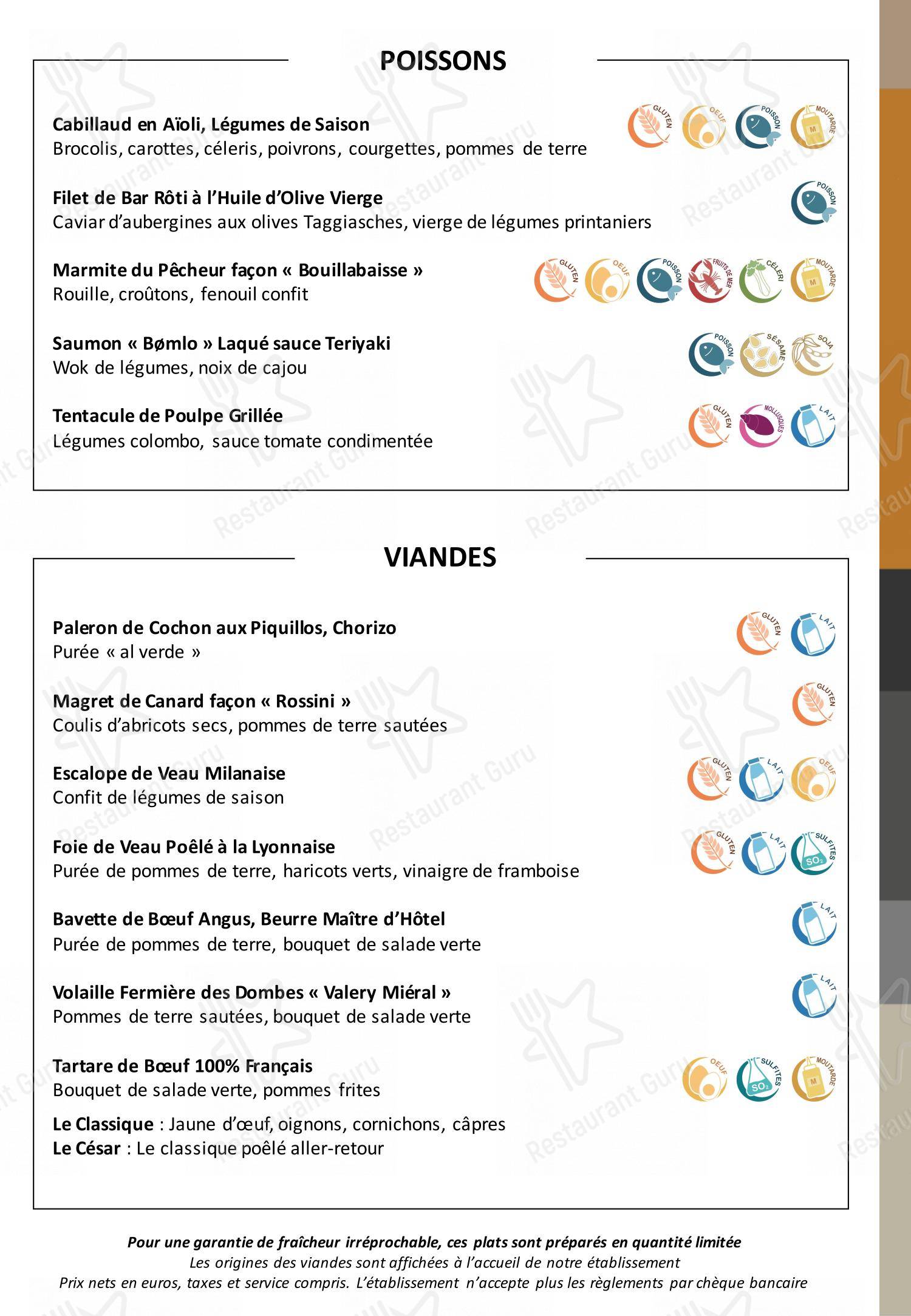Menu bar pour Brasserie L'Ouest - Bocuse restaurant