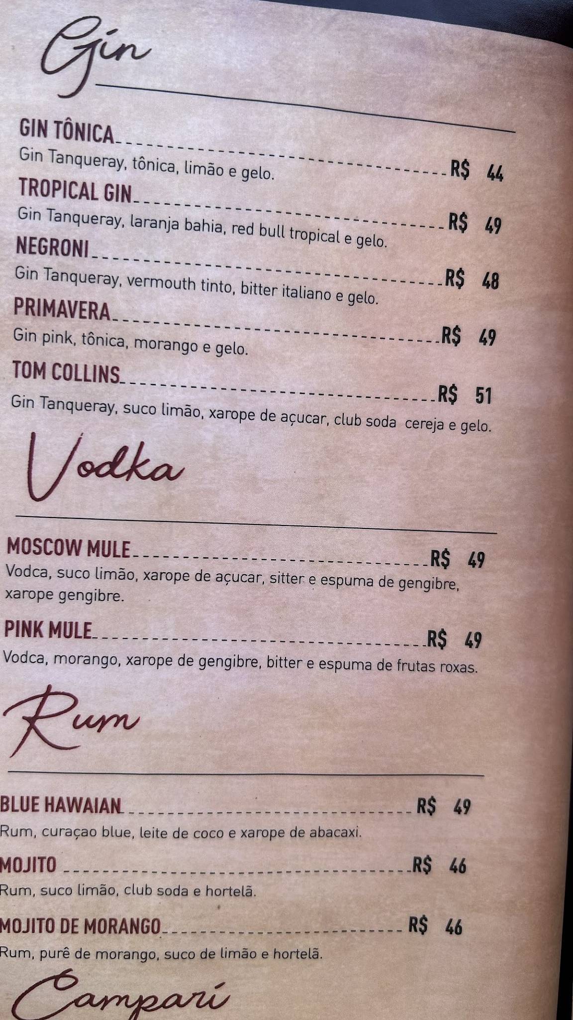 Brava Grill cardápio