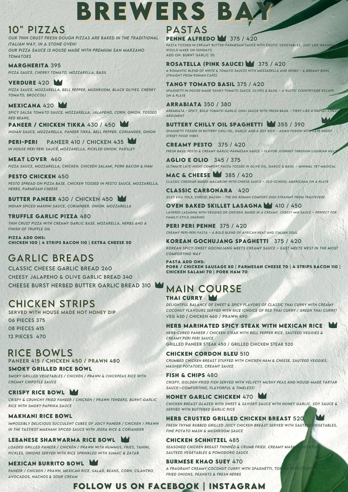 Brewers Bay menu