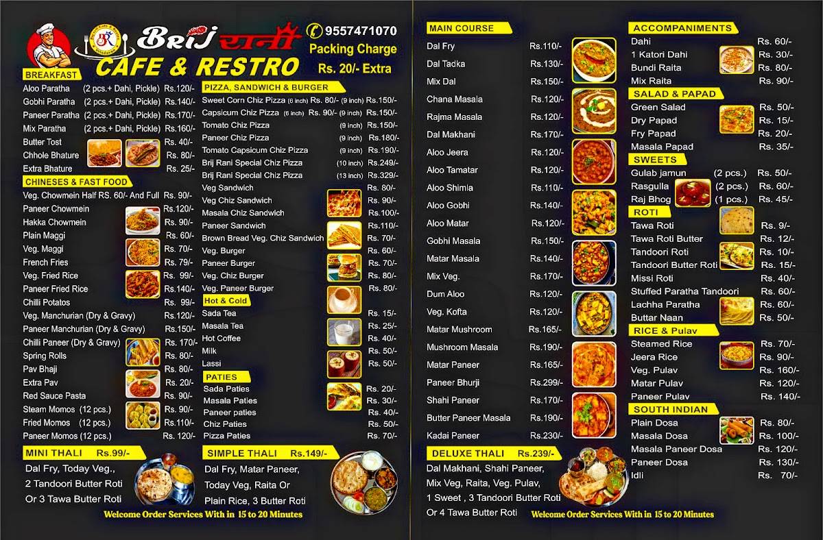 Brij Rani Cafe & Restro menu
