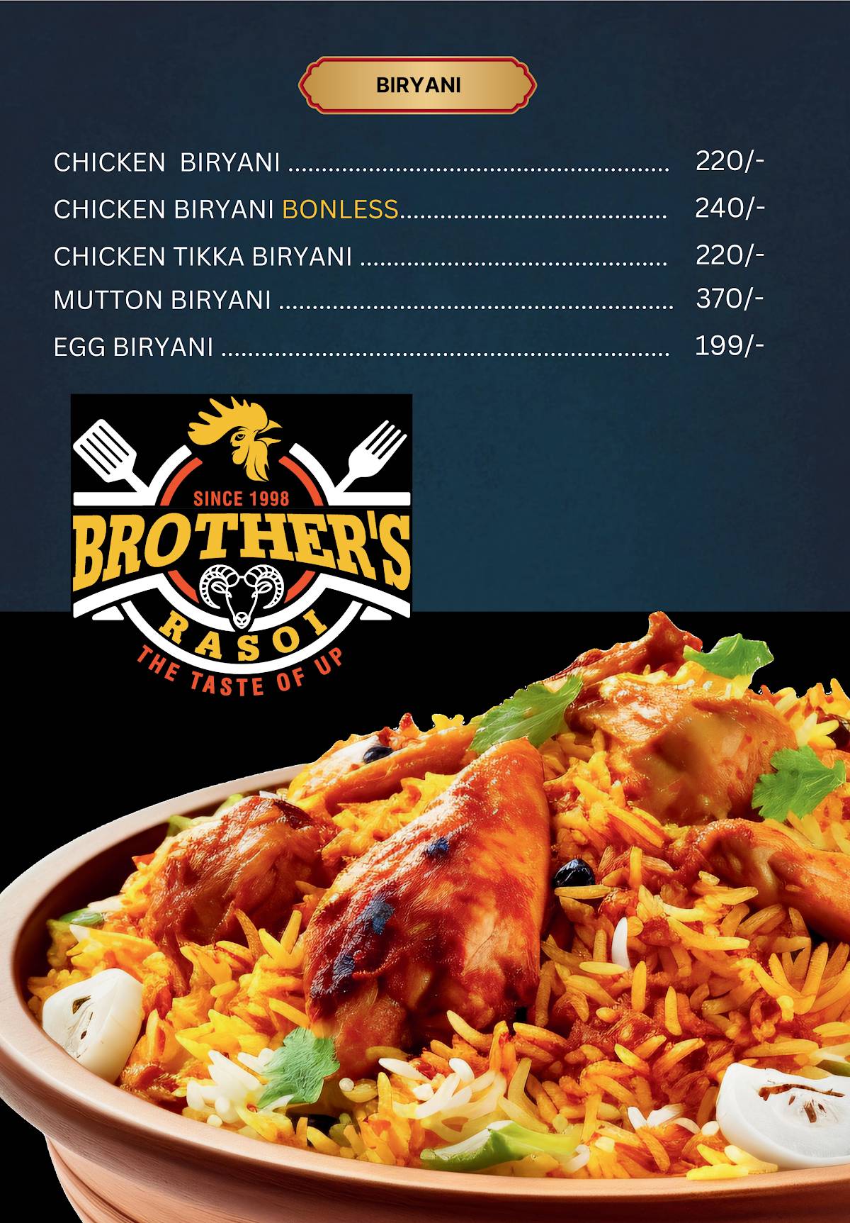 Brother's Rasoi menu