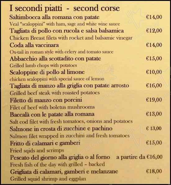 Menu di Ristorante Bruno Alla Lungaretta 