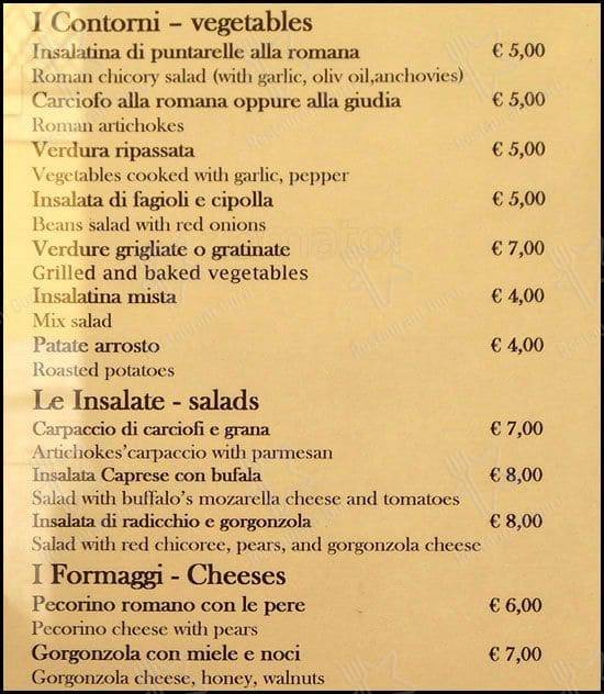 Menu di Ristorante Bruno Alla Lungaretta 