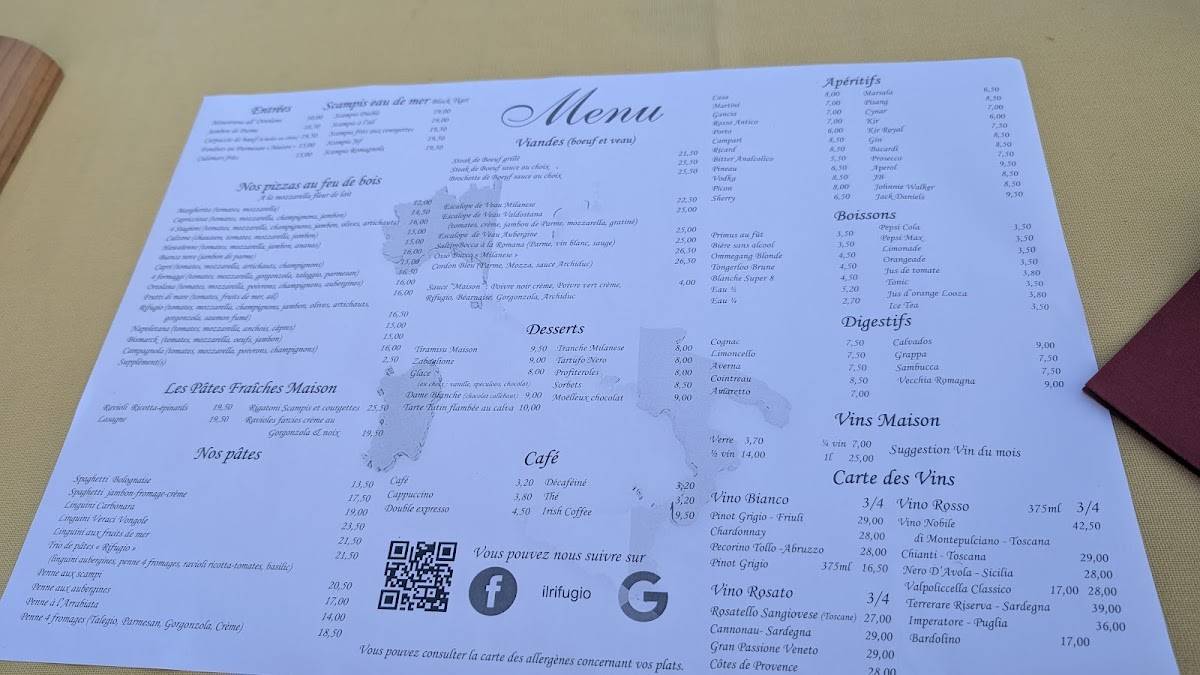 Menu de Il Rifugio