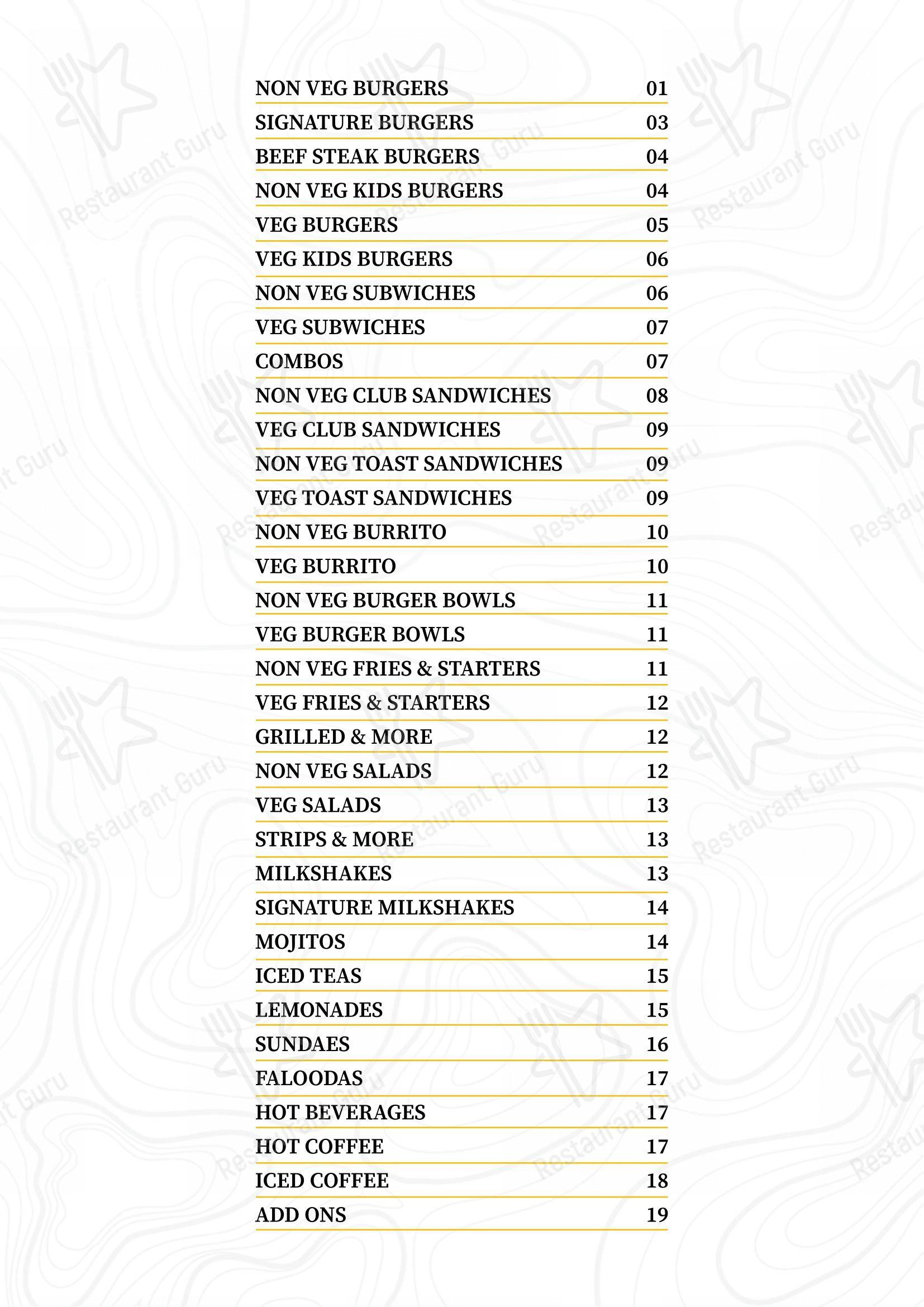 菜单 for the Burger Tree restaurant