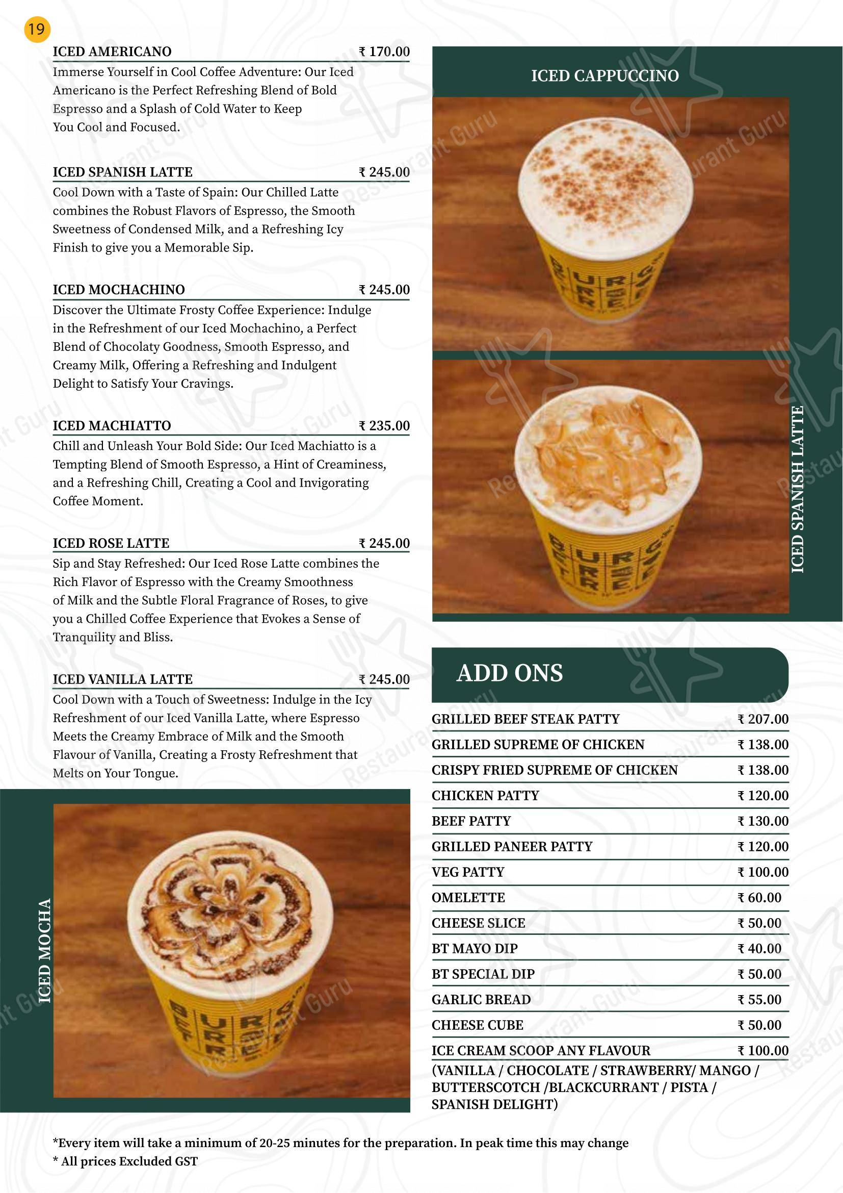 菜单 for the Burger Tree restaurant