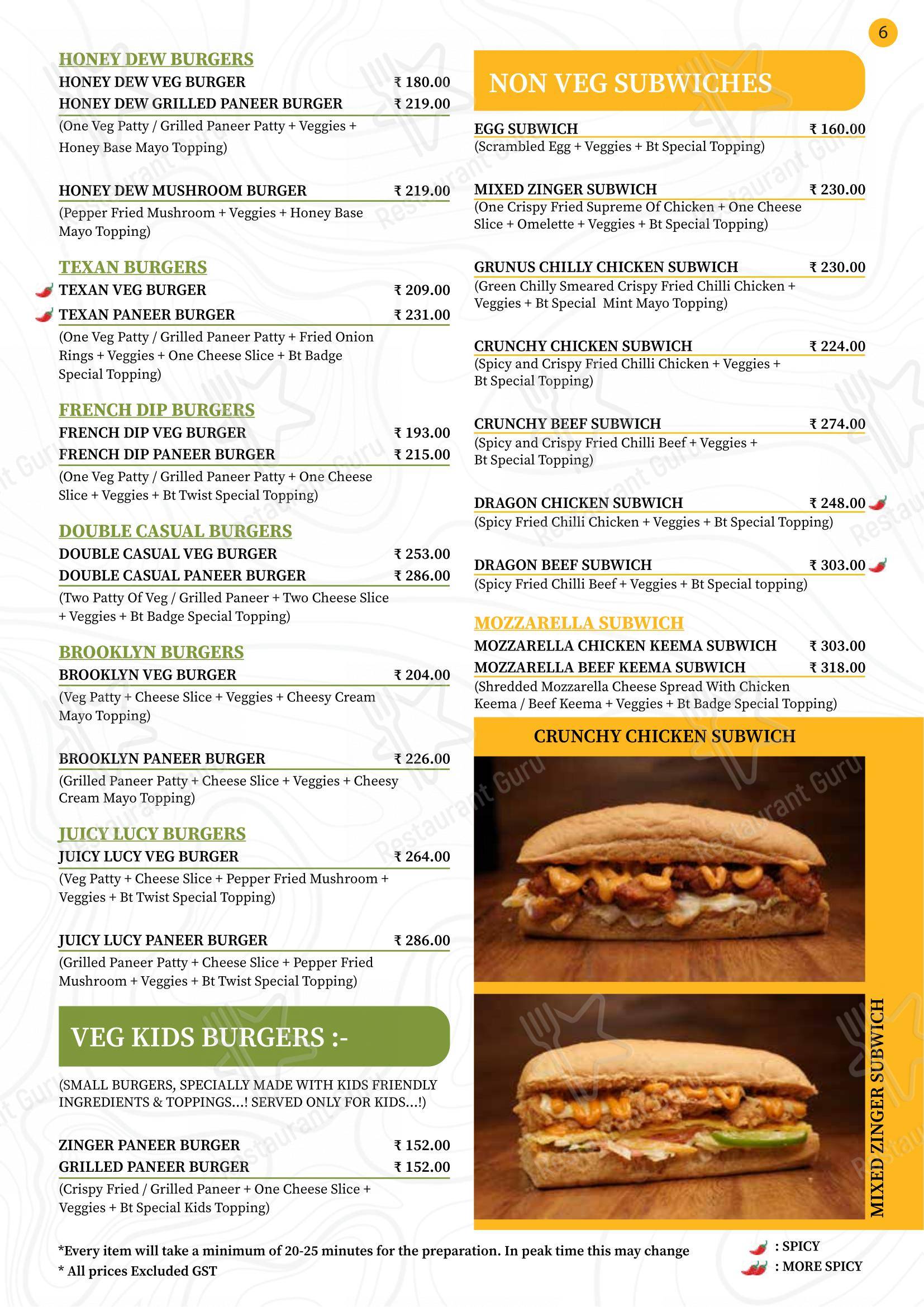 Burger Tree in Coimbatore - Menu bar