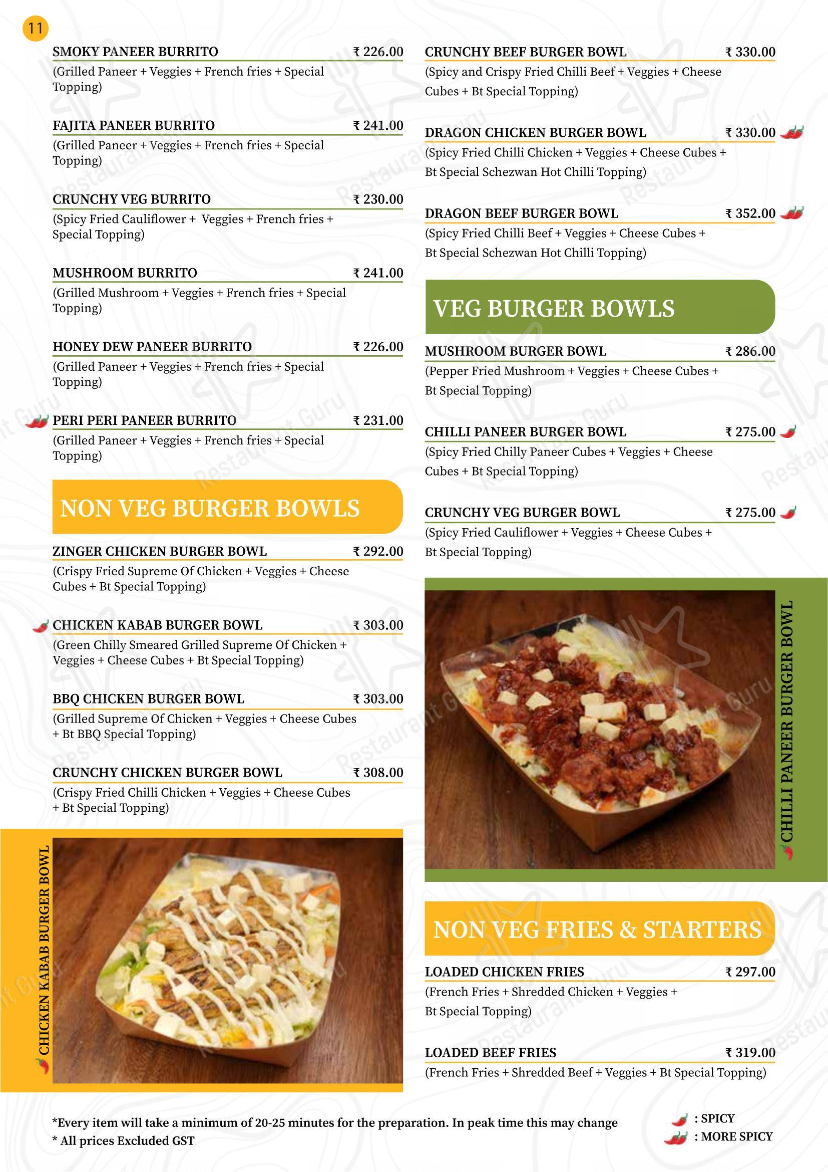 Burger Tree in Coimbatore - Menu bar