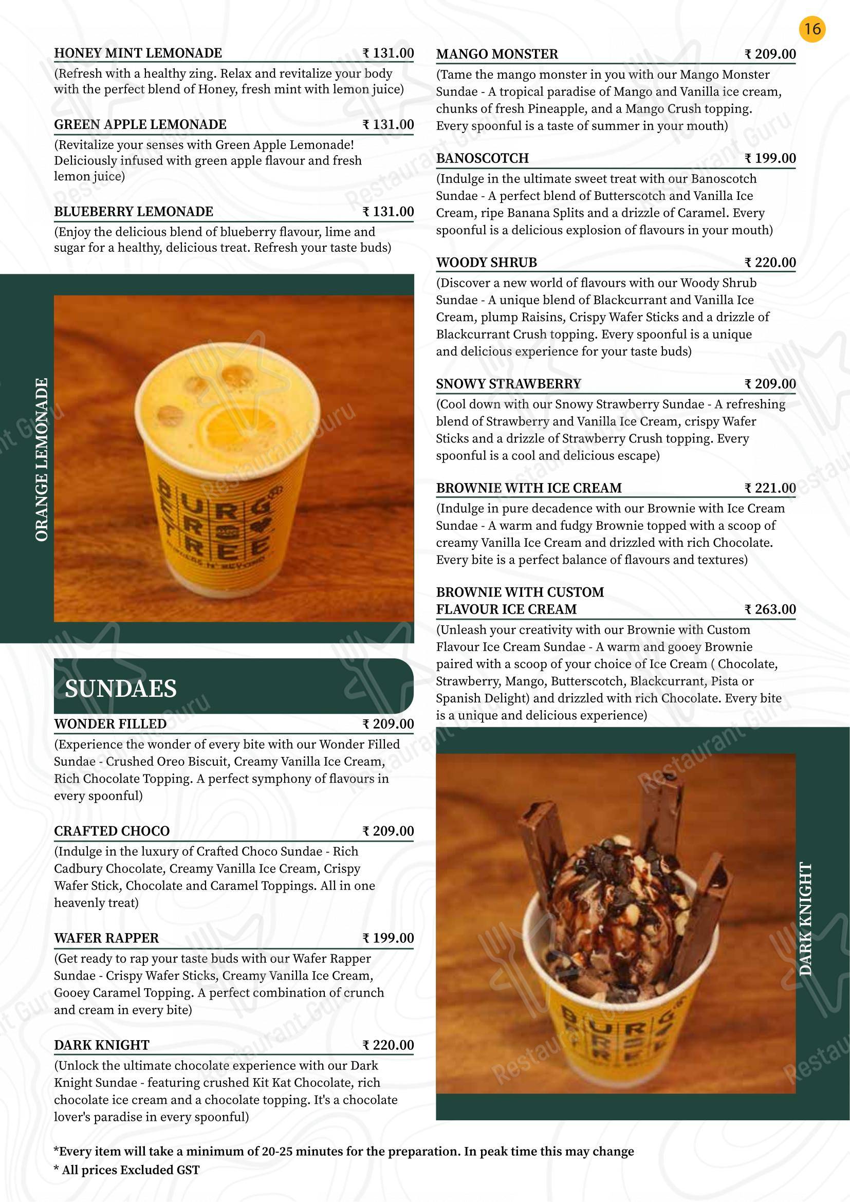 Menu bar for the Burger Tree restaurant