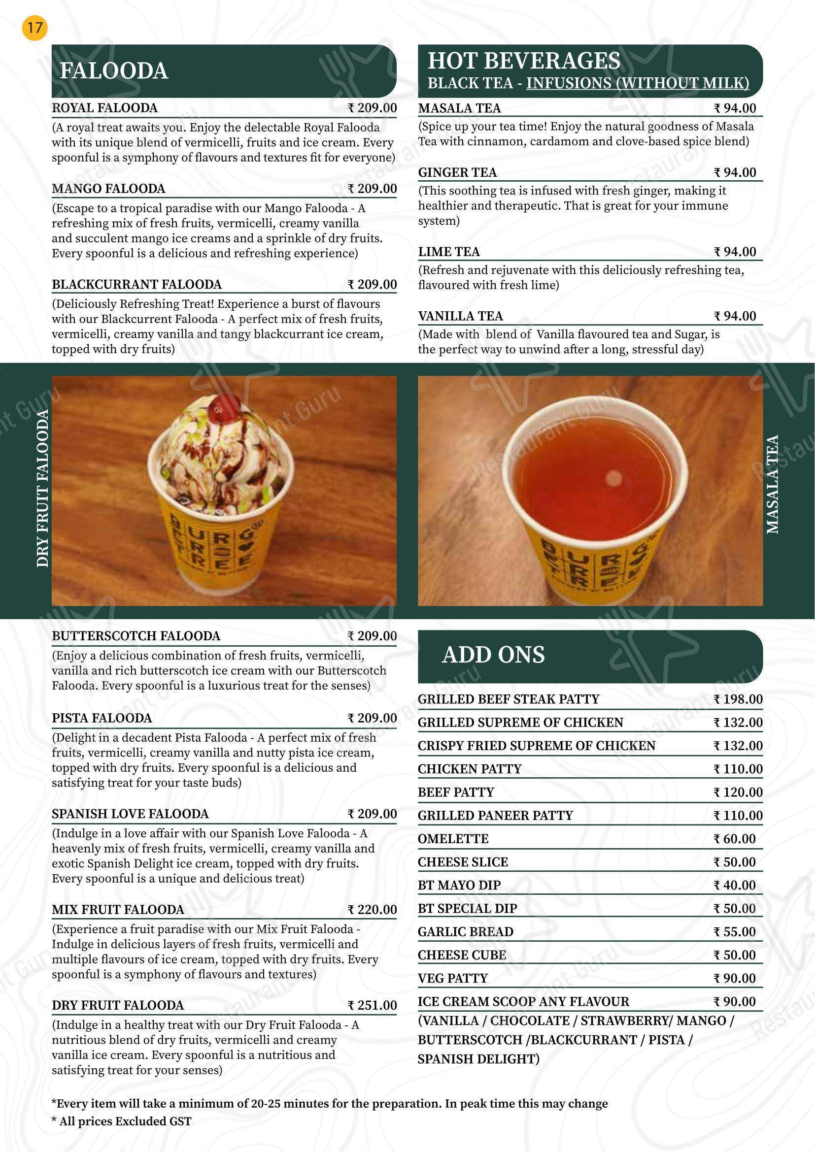 Menu bar for the Burger Tree restaurant