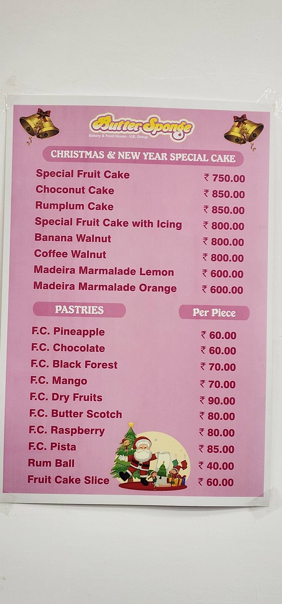 Butter Sponge Original (An Unit of VB Group) menu