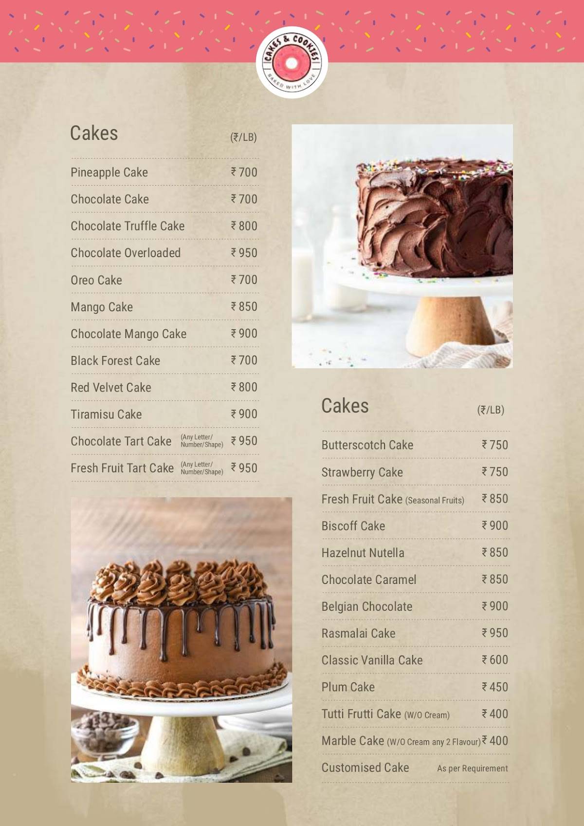 CAKES & COOKIES menu