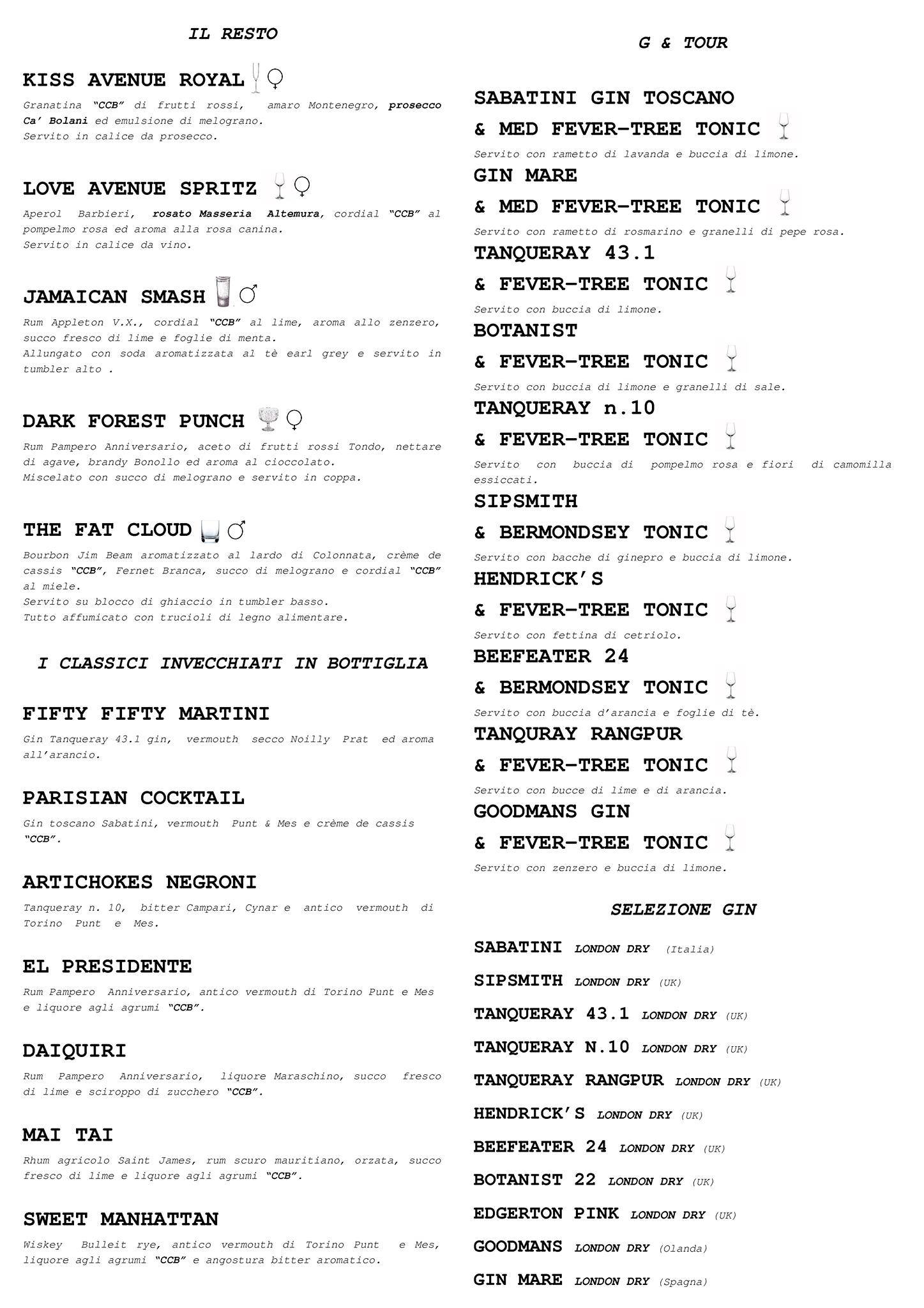 Menu di CCB - Cordial Cocktail Bar de La Terrazza del Chiostro 