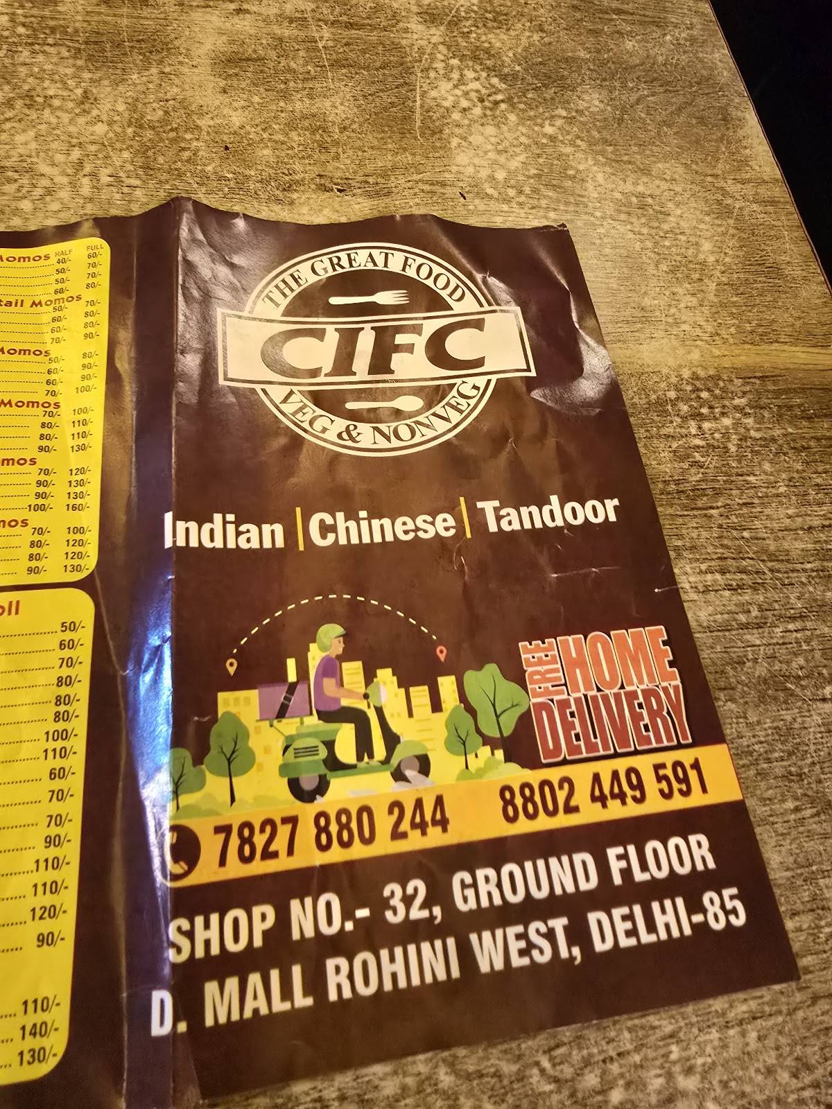 CIFC veg non veg restaurant - lunch dinner rohini delhi menu