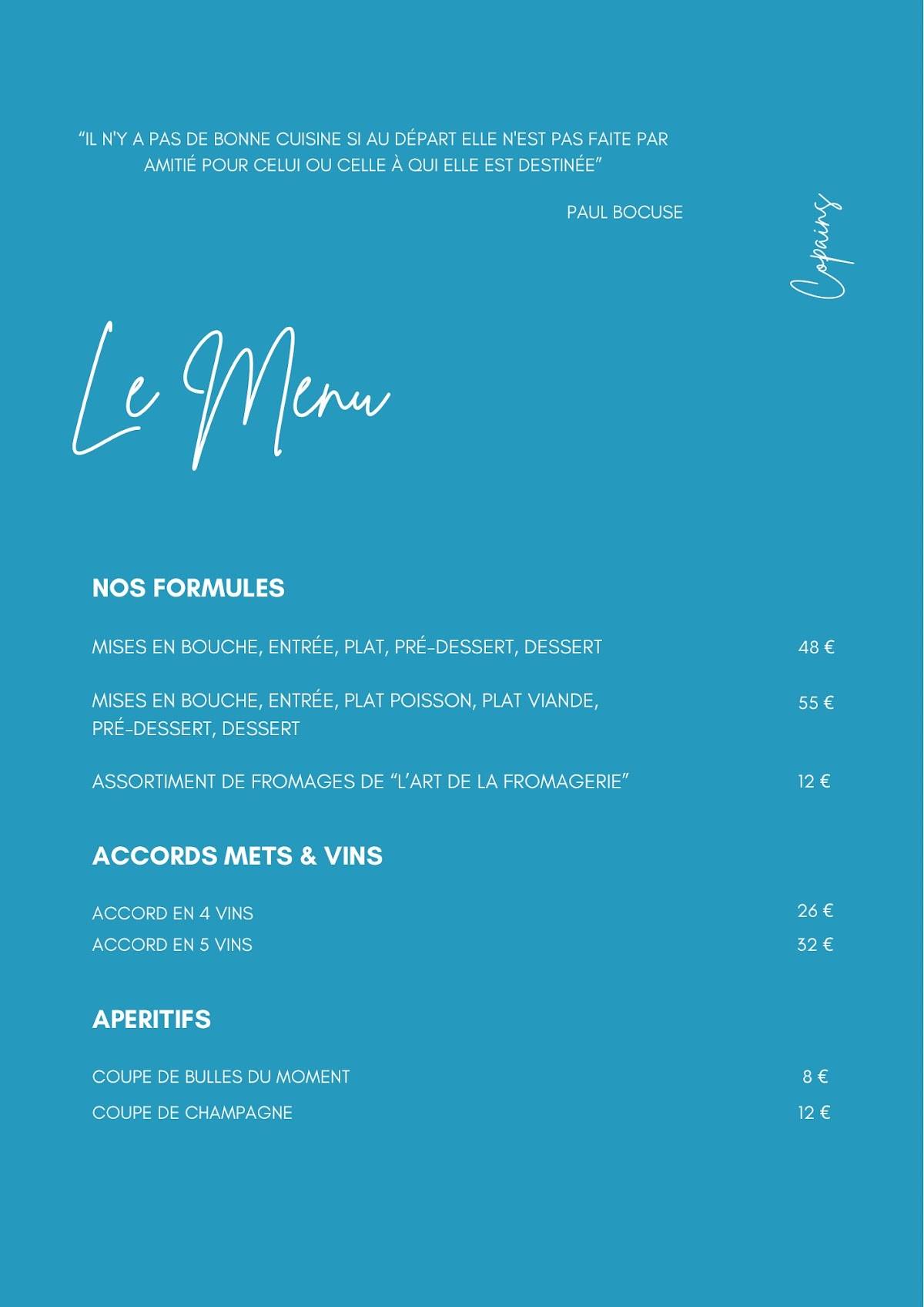 Menu de Copains - Restaurant Marseille
