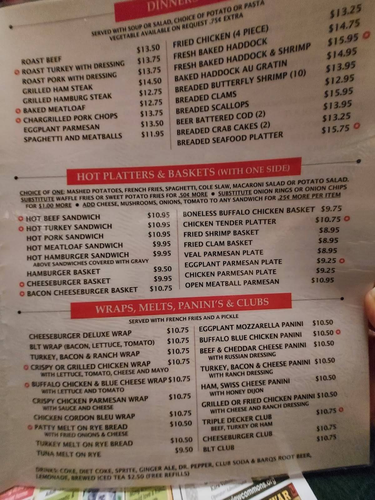 Menu at CP's restaurant, Hagaman