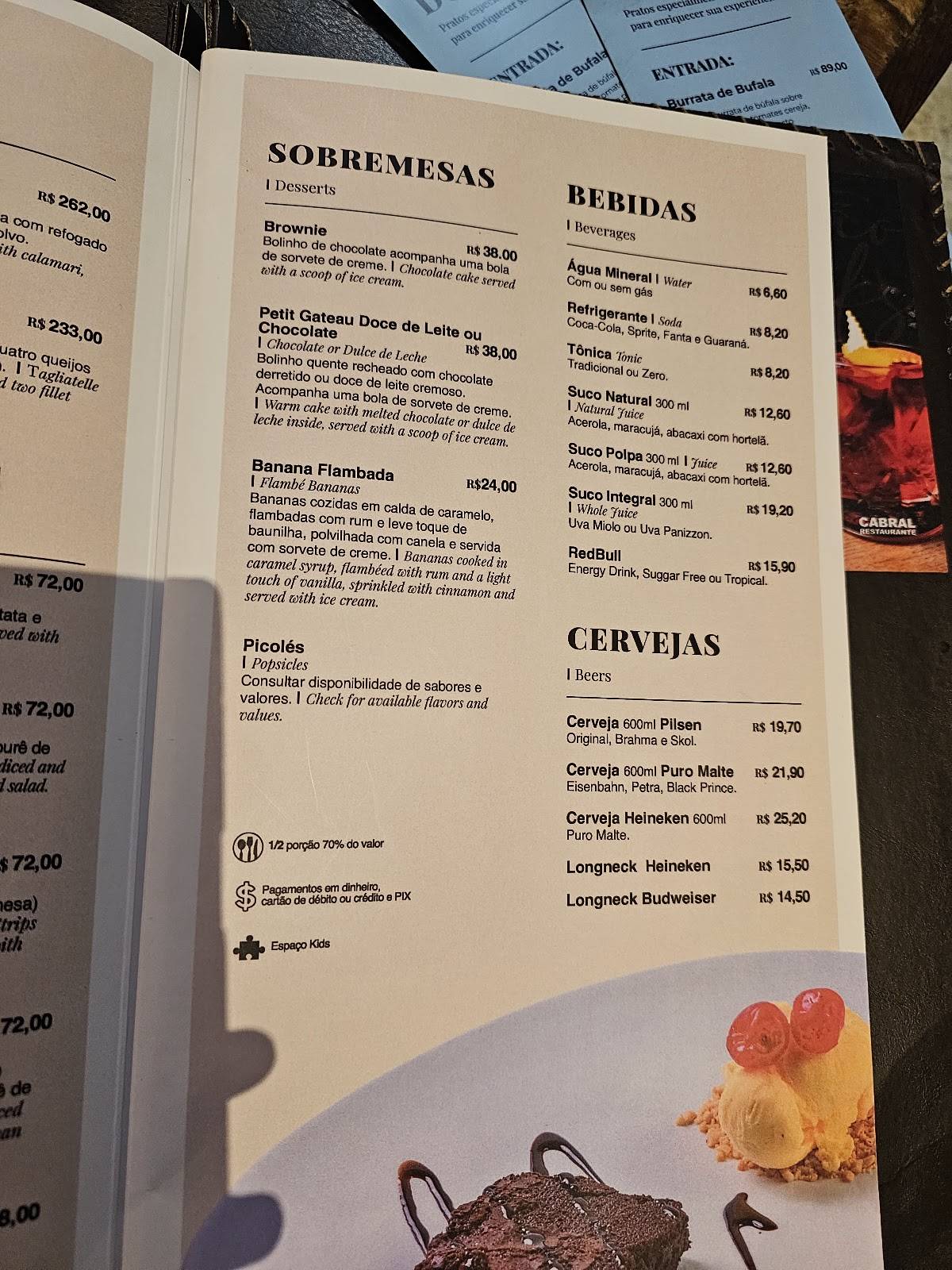Cabral Restaurante Meia Praia cardápio