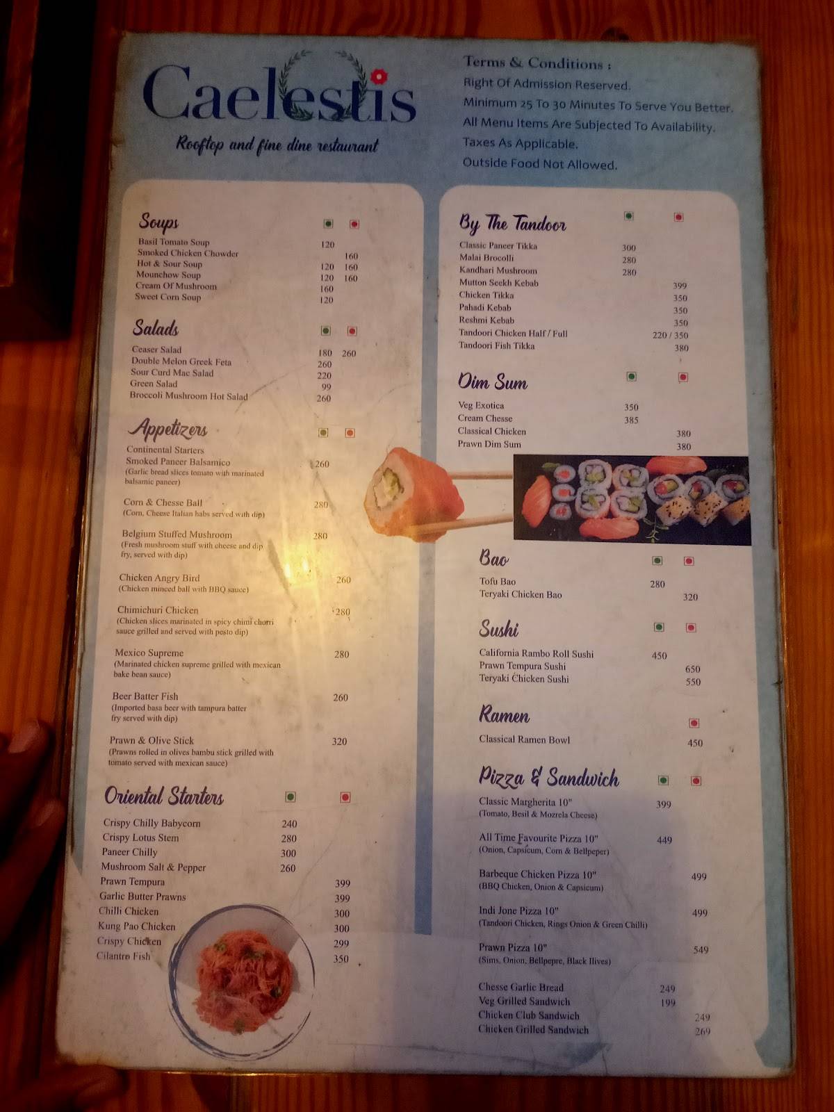 Caelestis Rooftop & Fine Dine Restaurant menu