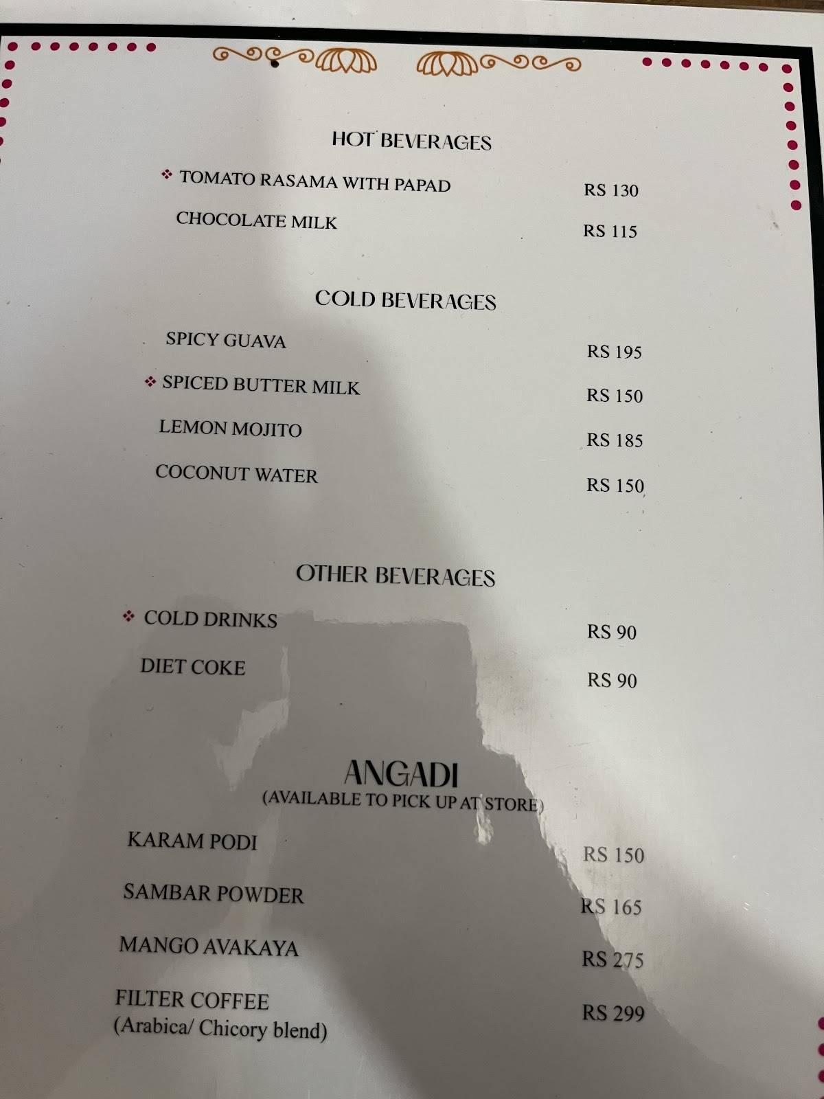 Cafe Athyeka menu