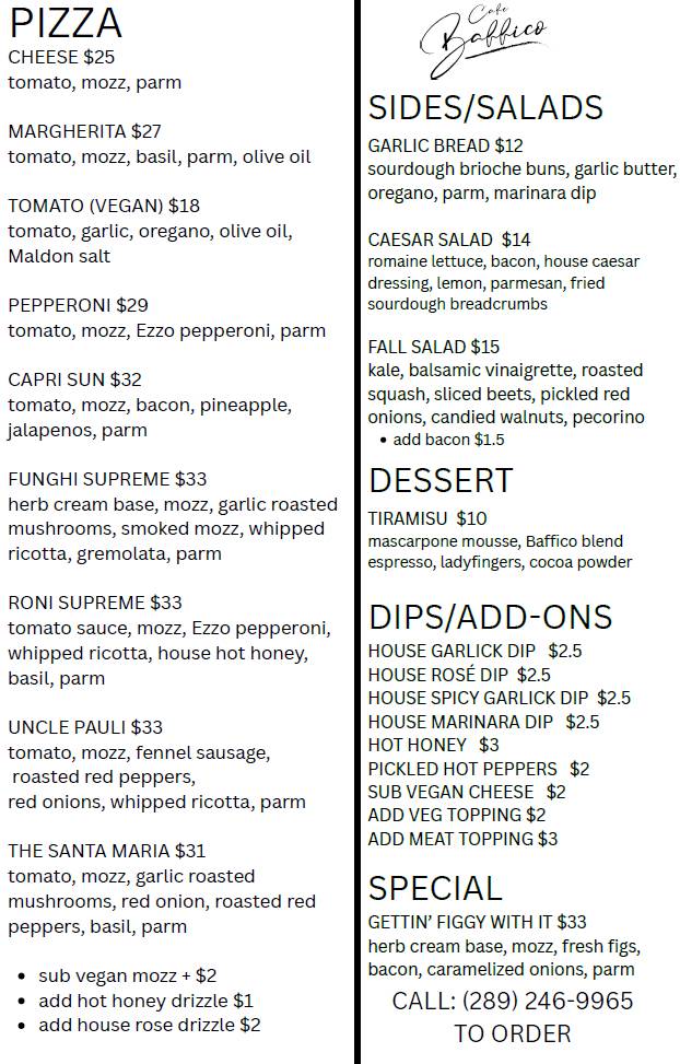 Menu de Cafe Baffico - Sourdough Doughnuts + Pizza