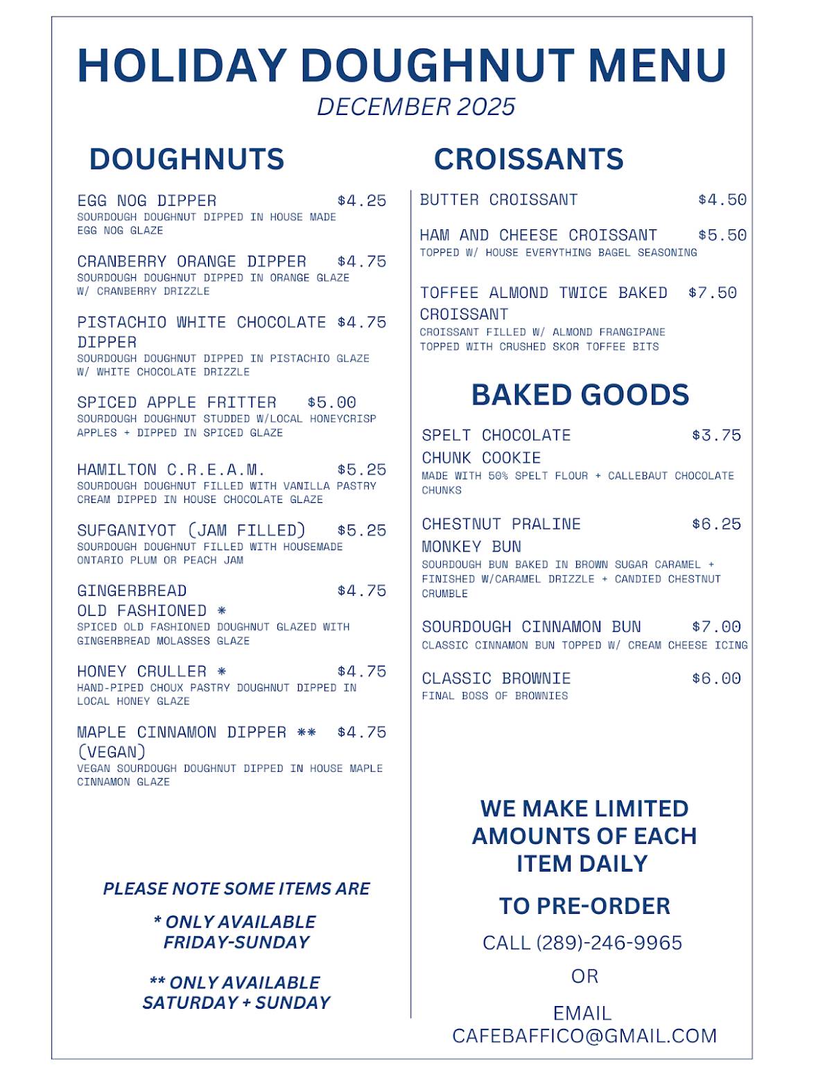 Menu de Cafe Baffico - Sourdough Doughnuts + Pizza