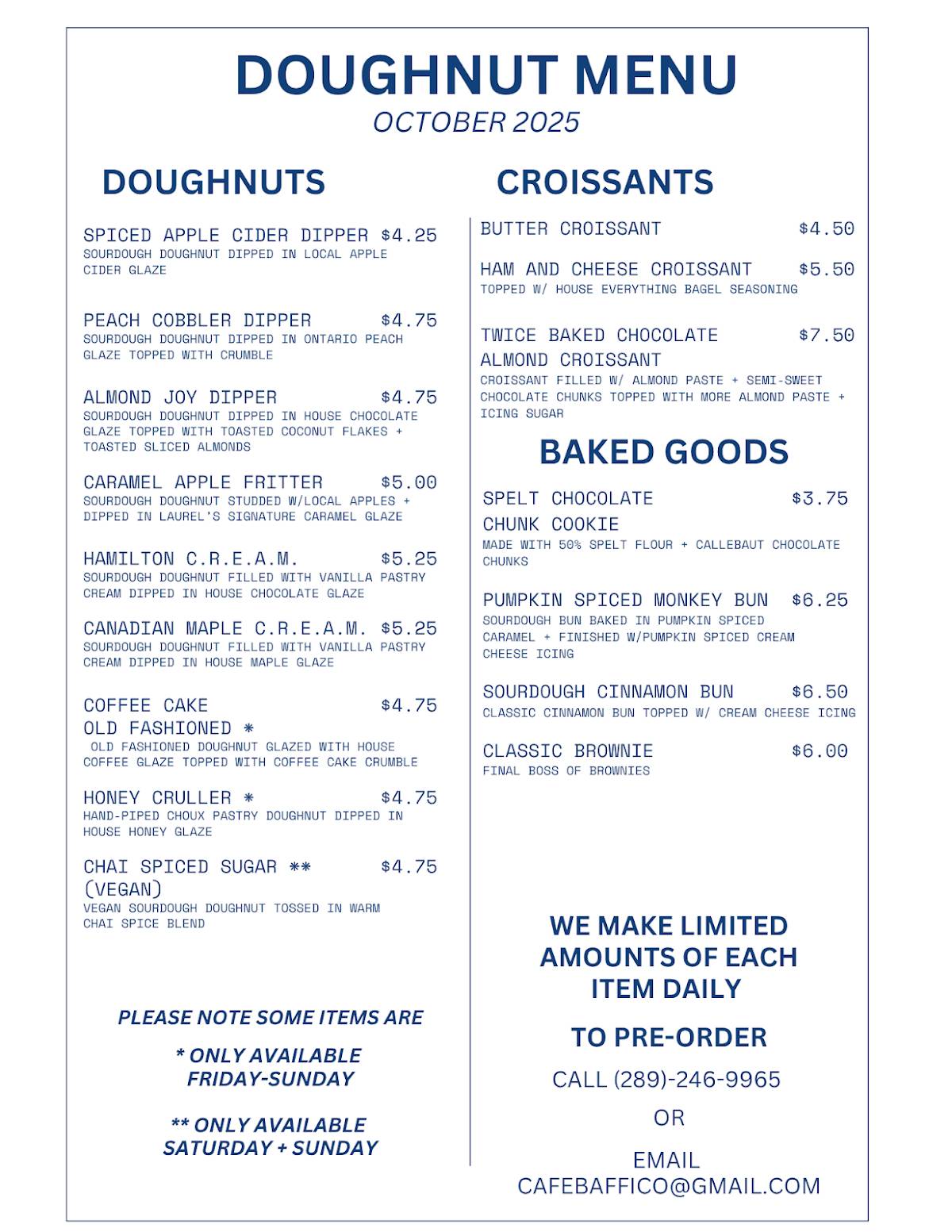Menu de Cafe Baffico - Sourdough Doughnuts + Pizza