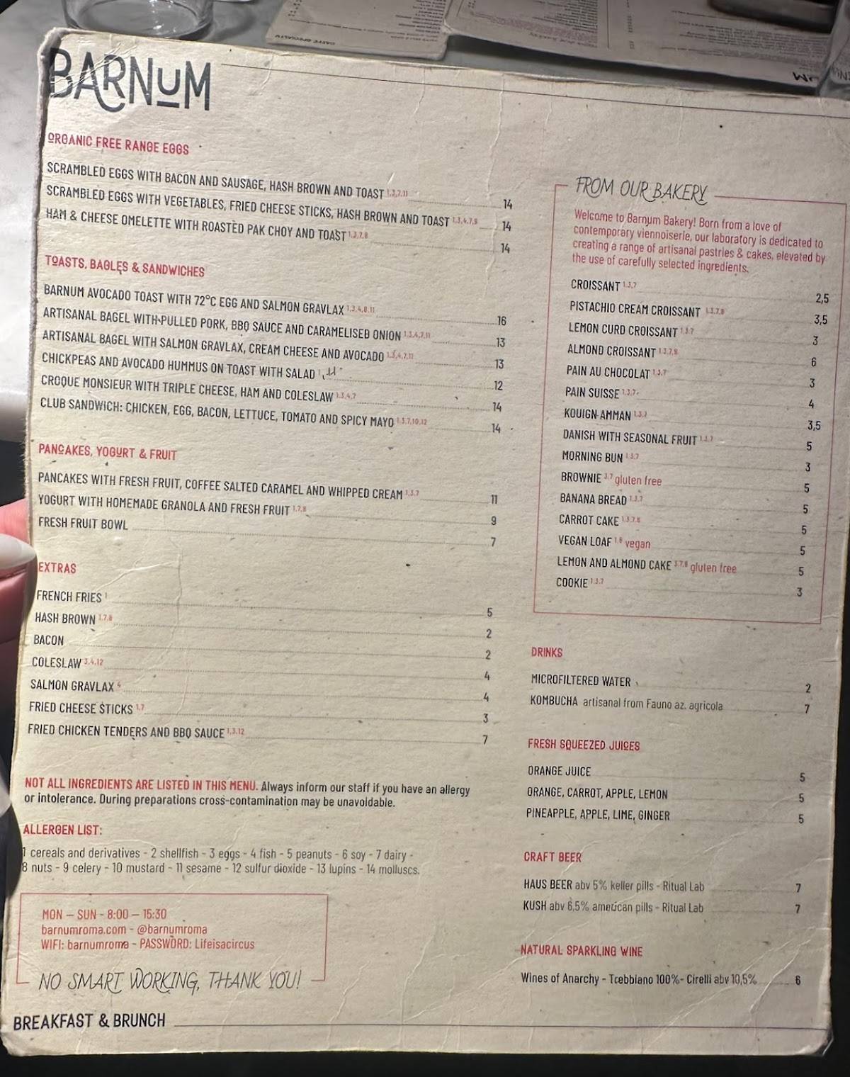 Menu di Barnum Cafè 
