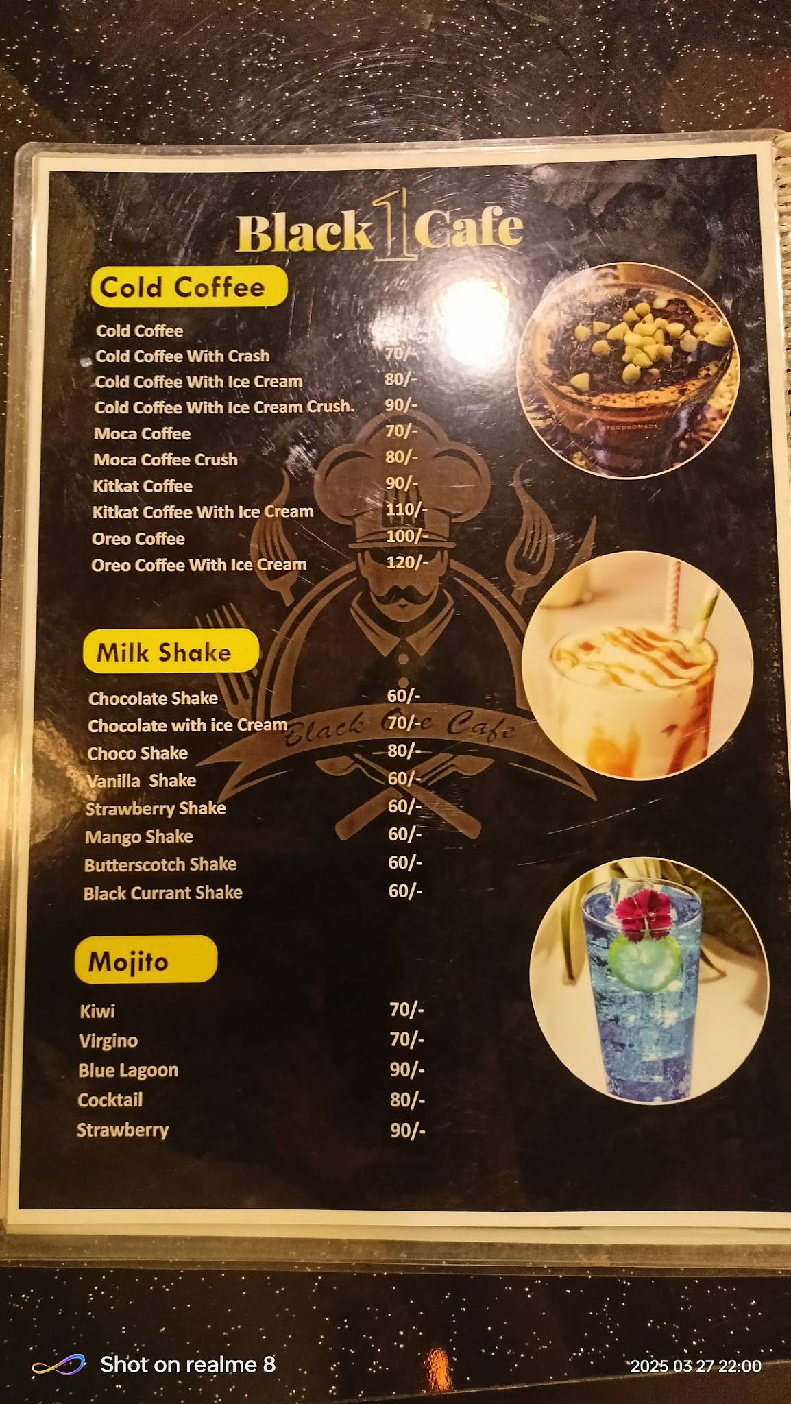 Black One Cafe menu