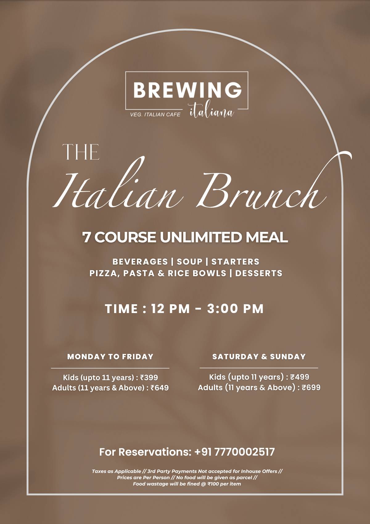 Cafe Brewing Italiana - Veg. Italian Cafe JM Road - Pune All Day Cafe Private Party Space menu