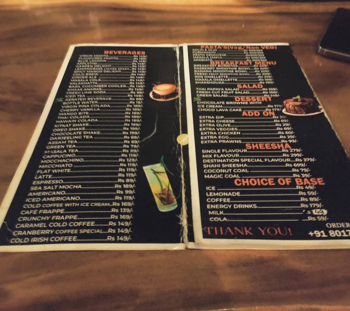 Cafe Destination menu