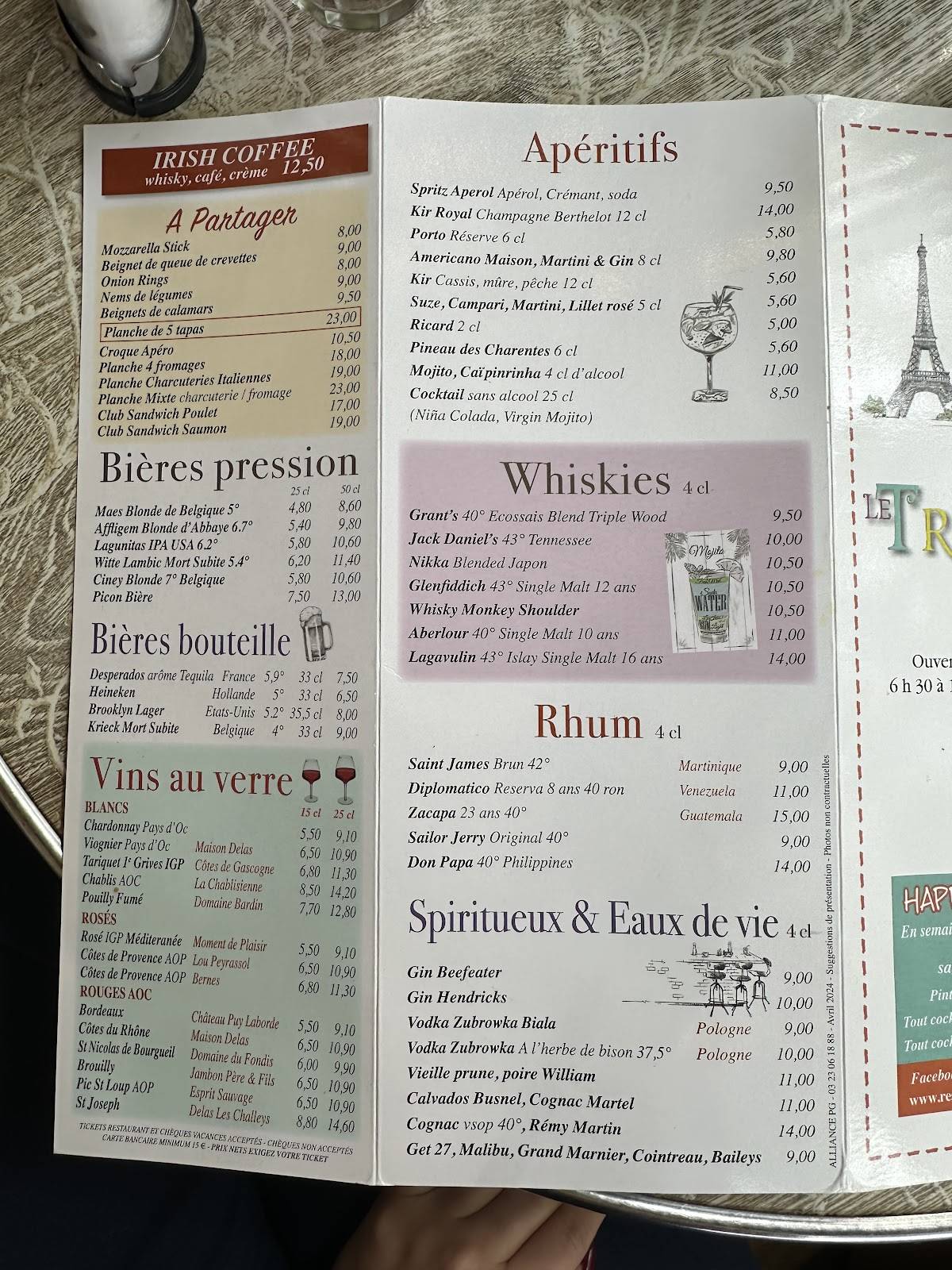 Menu de Le Triomphe
