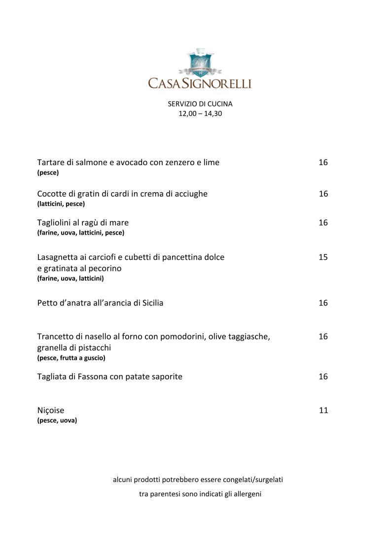 Menu di Casa Signorelli 