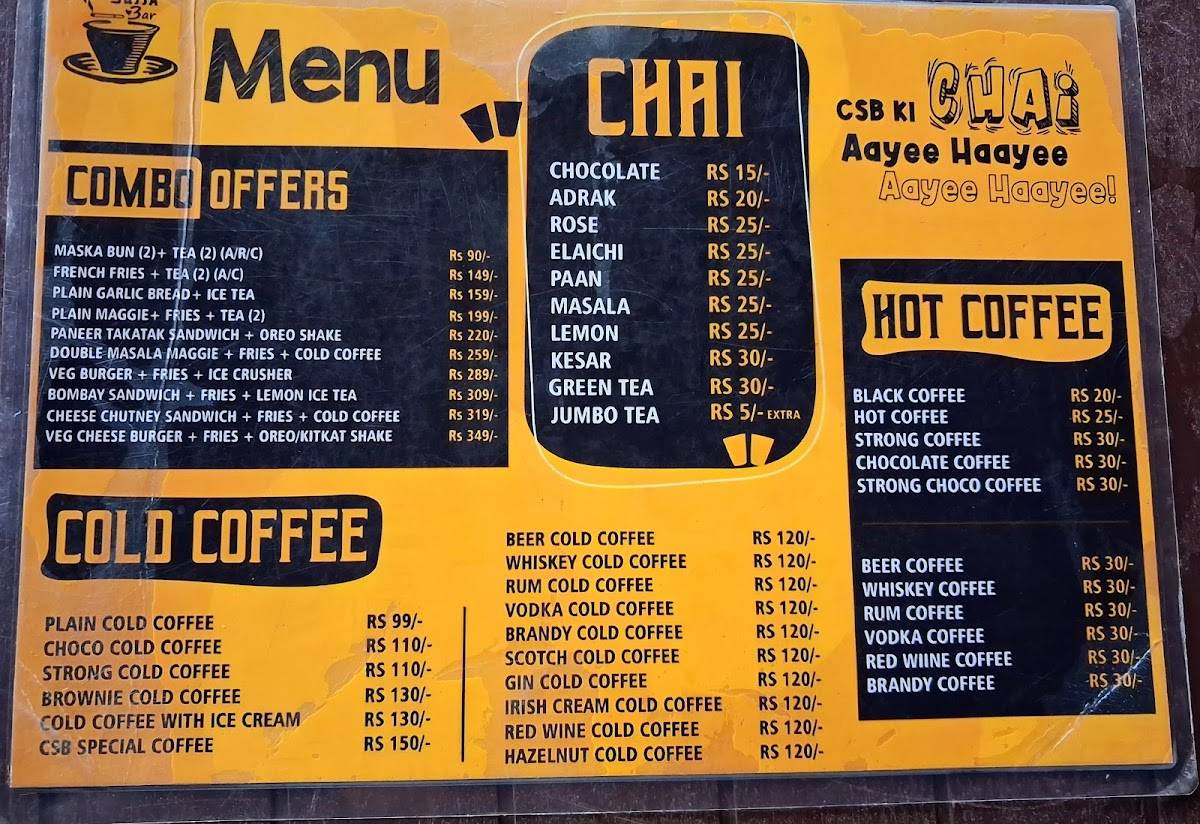 Chai Sutta Bar, Sri Vijaya Puram menu