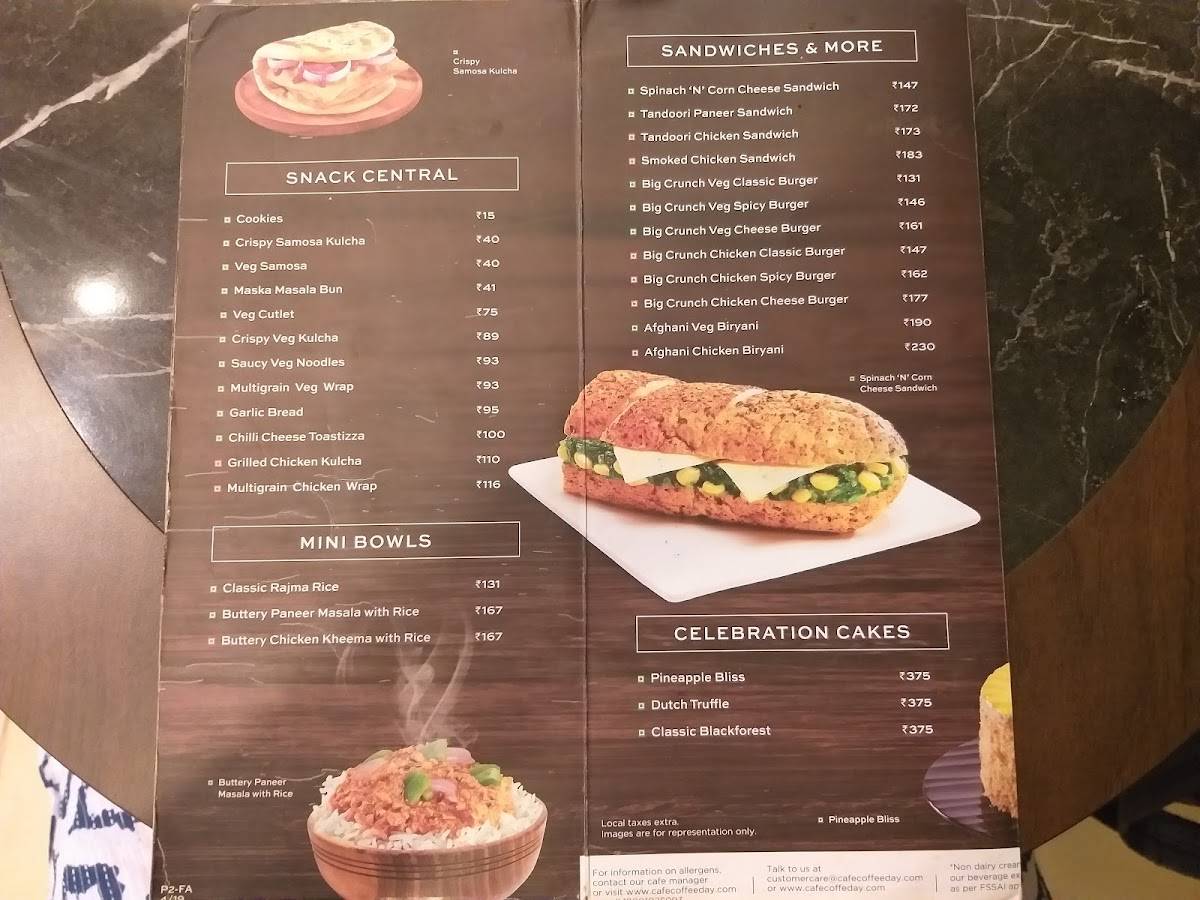 Café Coffee Day menu