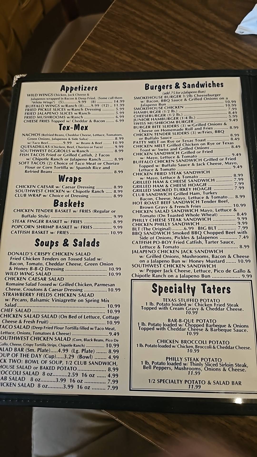 Menu at Coffee Shop Cafe, McGregor