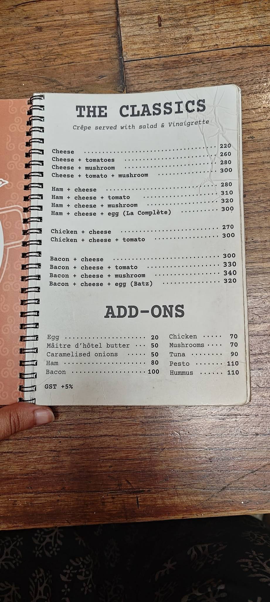 Crêpe In Touch menu