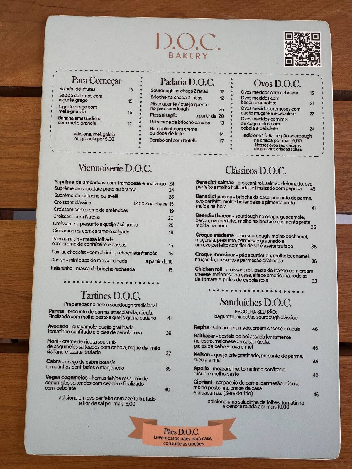 D.O.C. Bakery cardápio
