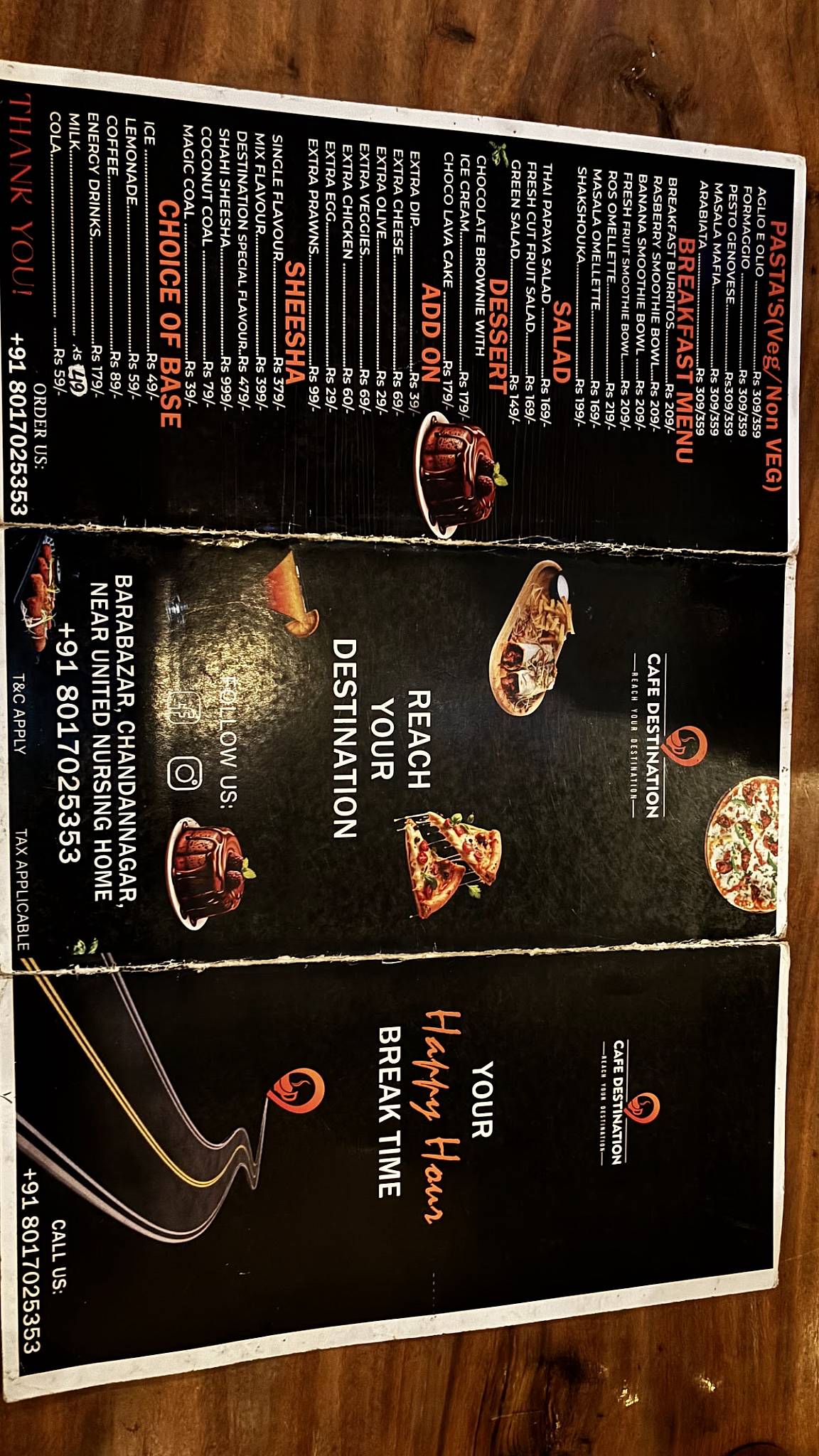 Cafe Destination menu