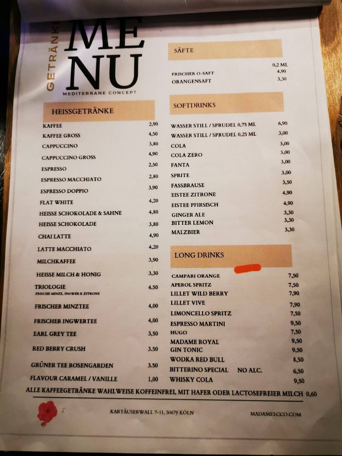 Menu de Ecco