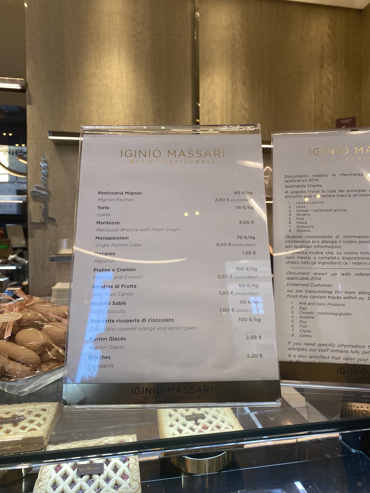 Menu di Galleria Iginio Massari Milano 