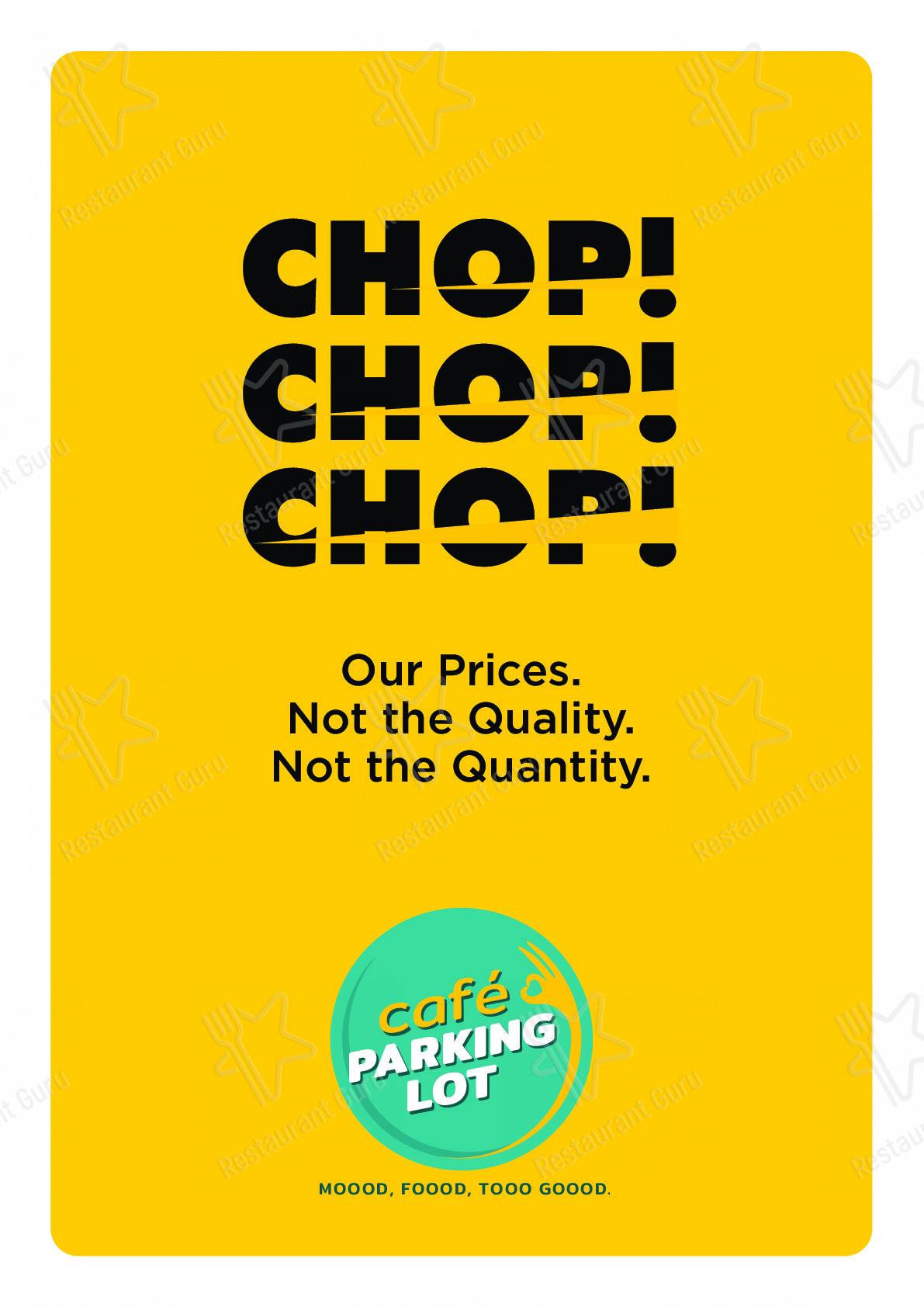 Menu for the Cafe Parking Lot cafe