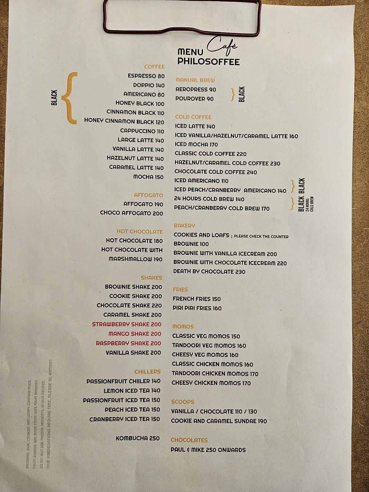 Café Philosoffee menu