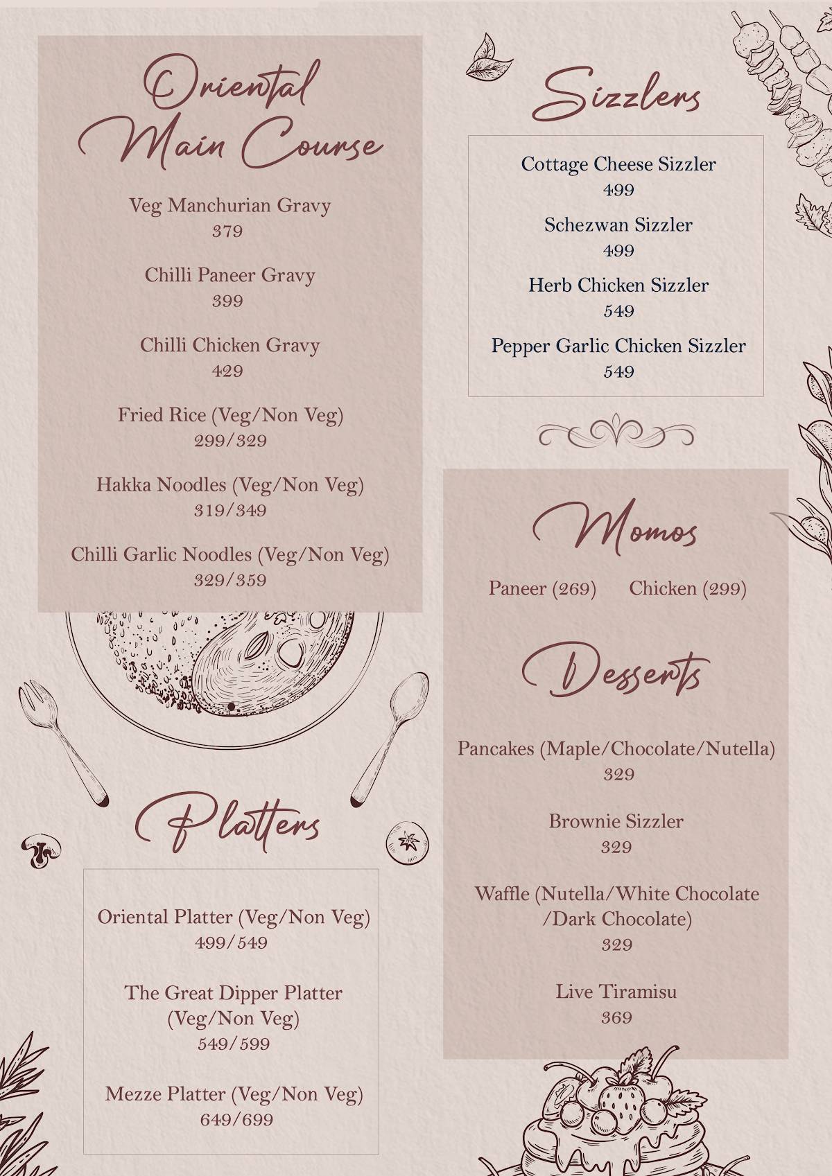Refections Cafe, Hudson Lane menu