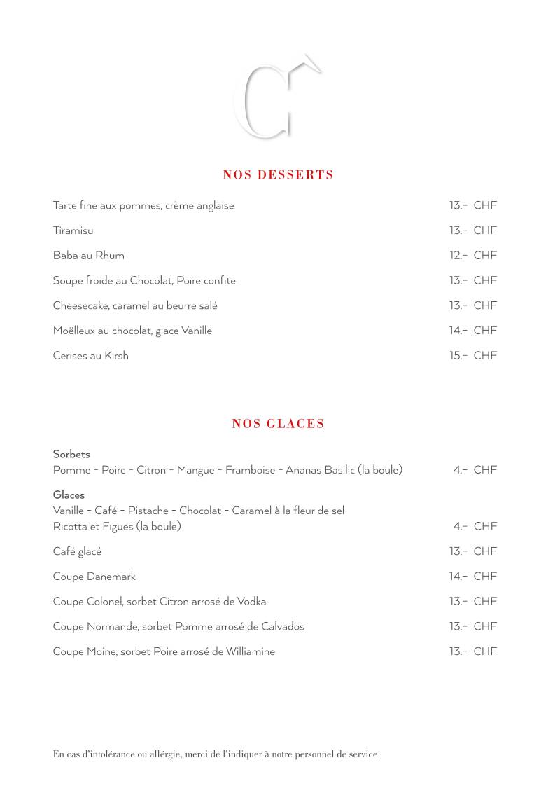 Menu di Café-Restaurant du Château de Genthod 