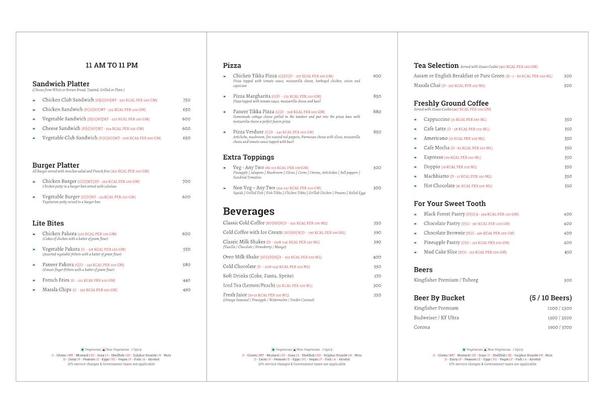 Cafe Rio Bar menu