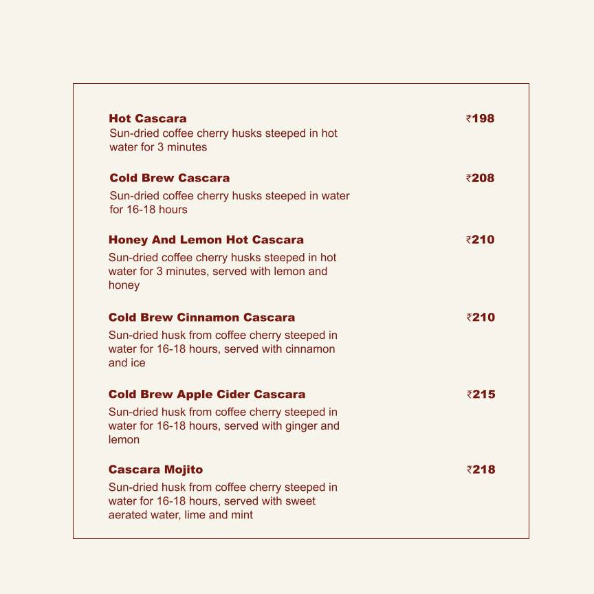 Roastery Coffee House Gomti Nagar menu