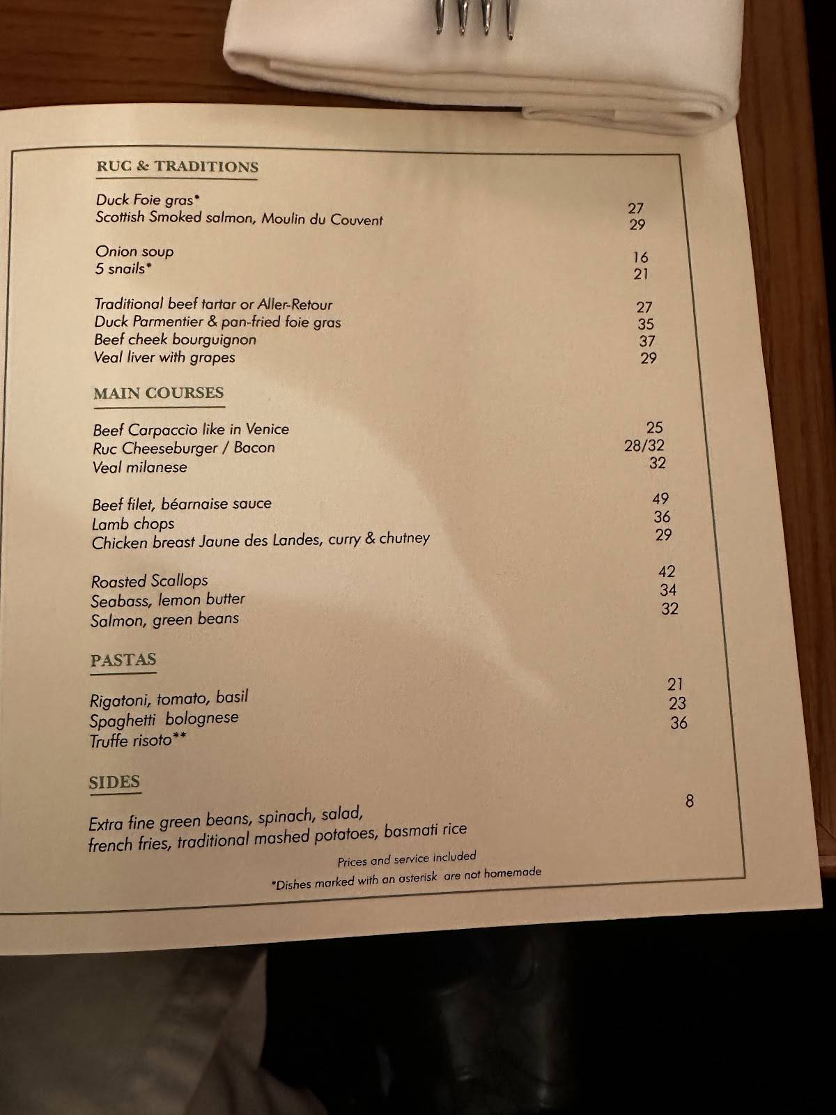 Menu de Café Ruc