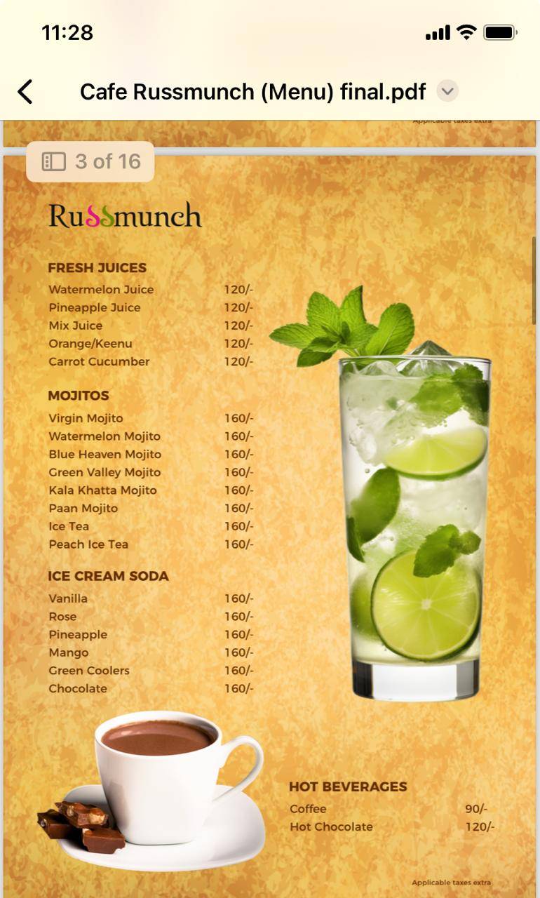 Cafe' Russmunch menu